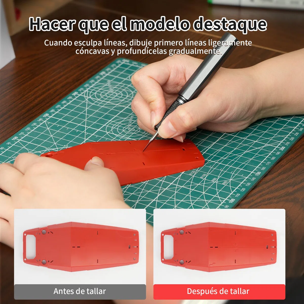 Modelo Scriber, 7-Piezas de acero de tungsteno cuchilla de trazado Set de herramientas 0.075/0.1/0.125/0.15/0.2/0.3/0.5mm, con soporte de madera para el modelado Hobby, Modelos de plástico