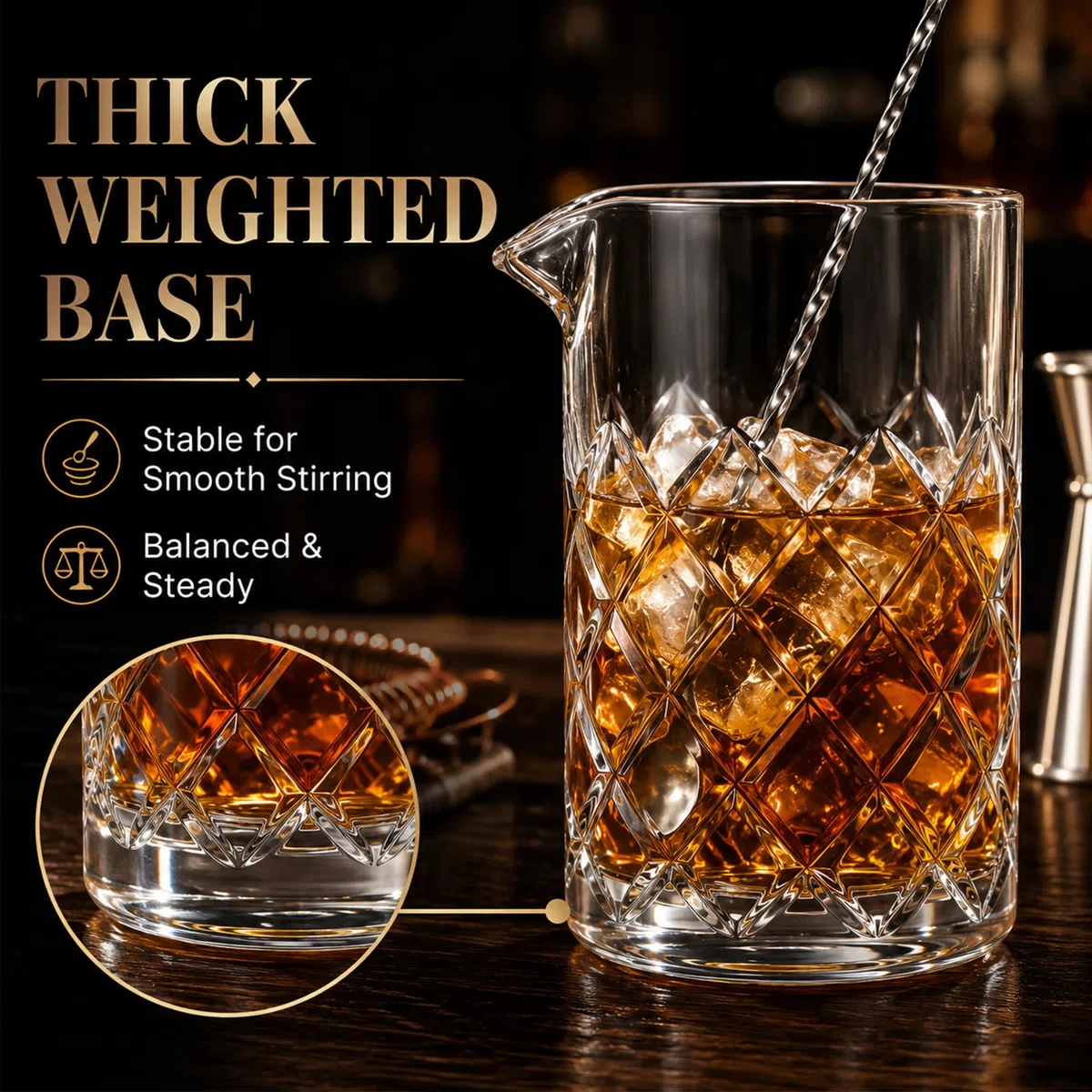 Vaso de mezcla de cócteles, vaso mezclador de cristal, 24 oz cristal agitador, base pesada gruesa - Barman Herramientas de vidrio - Barman Herramientas de vidrio - Bares de Artesanía y