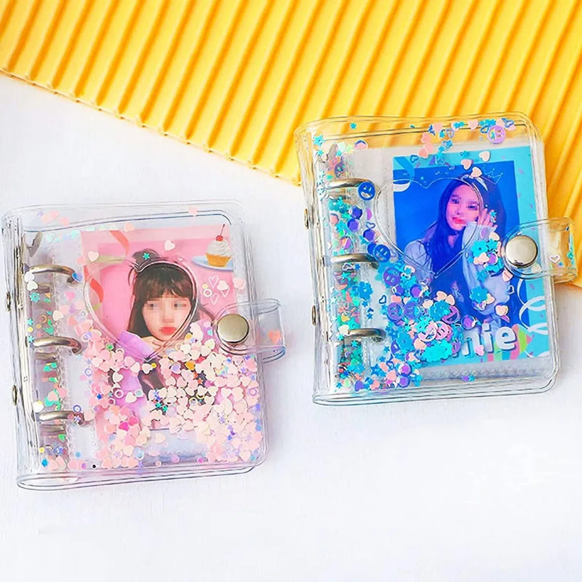 3 Pulgadas KPOP Photocard Holder Book Photocard Carpeta de Trabajo, Mini álbum de Fotos, Cartas de Fotos pequeñas en Forma de corazón Brillante Transparente Carpeta de Fotos Book KPOP, Rosa