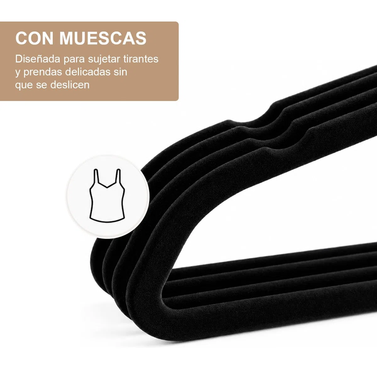 MERCURY TEXTIL- Perchas de Terciopelo Antideslizantes con Ranura y Barra para Pantalones, Perchas Finas con Gancho Giratorio 360, Resistente y Ergonómica (Negro, 30 Unidades)