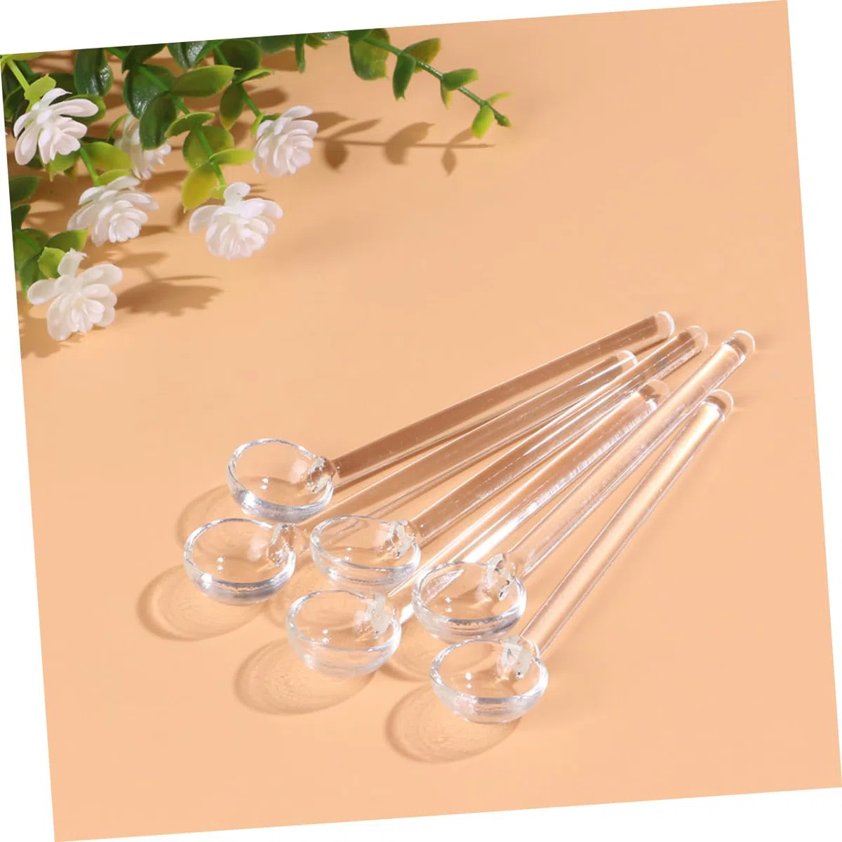 IMIKEYA Cucharas De Café y Azúcar Mango Largo Transparente De Vidrio 14 Cm Para Mezclar Bebidas y Postres, Pack 4 Unidades