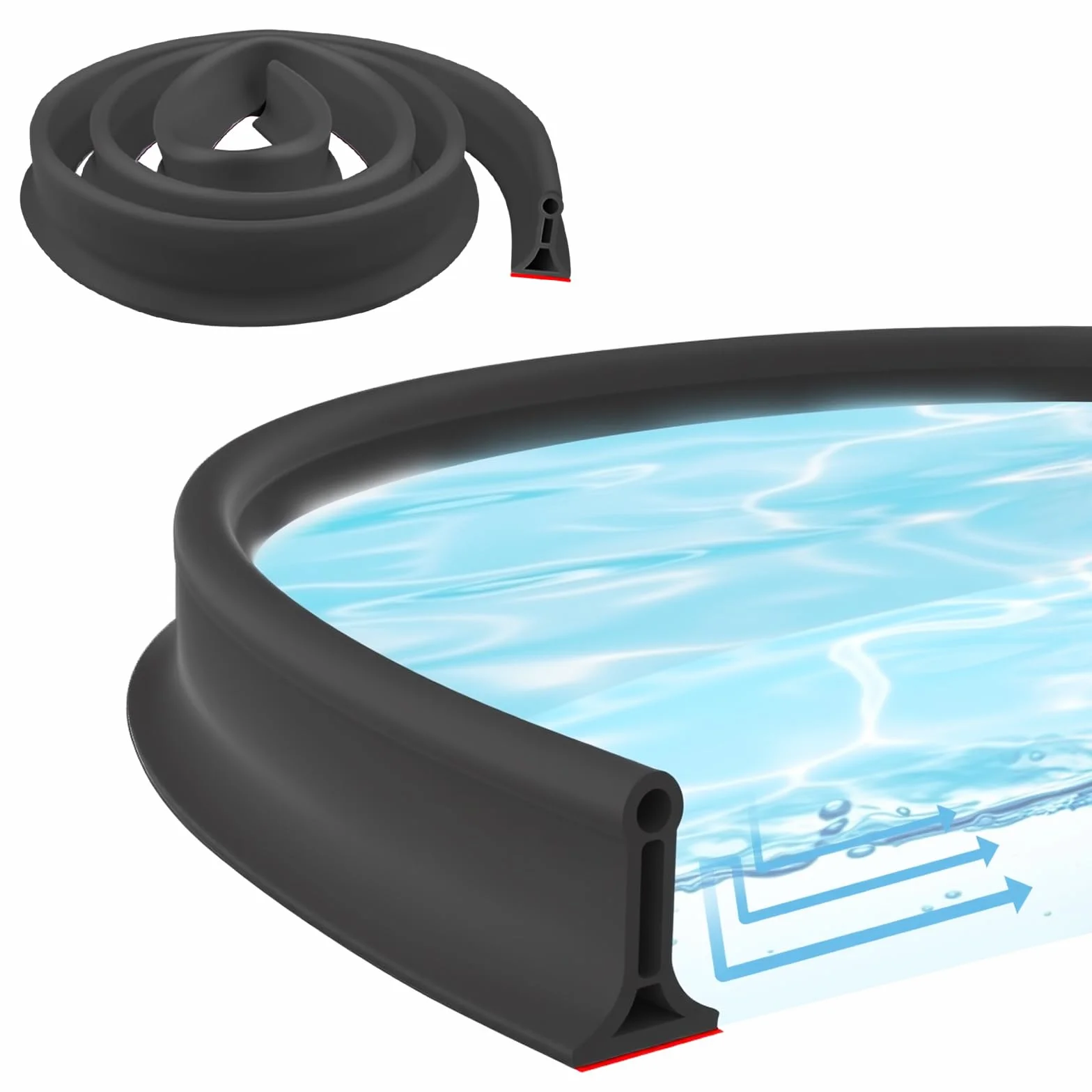 2M Barrera Agua Ducha, Barrera de Agua para Ducha Flexible y Cortable, Borde Plato Ducha Autoadhesivo, Perfil Silicona Duchapara Cocina Baño Separación en Seco y Húmedo (Negro)
