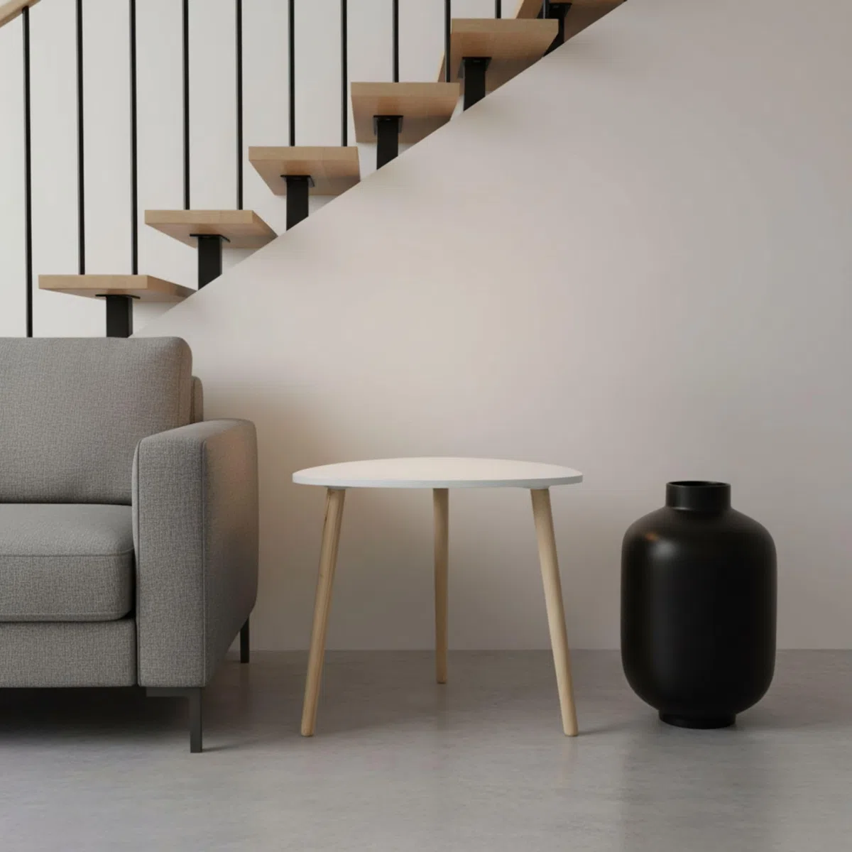 INDE MOBLEKIT | Mesa Auxiliar Madera Blanca 38,5 cm con 3 Patas, Mesita Auxiliar Salón Dormitorio, Mesa de Noche Estilo Nórdico para Sofá, Cama o Rincón, Mesas Auxiliares para Hogar Moderno