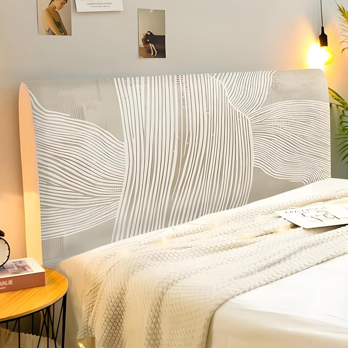 Beige Funda para Cabecero, Protector de Funda de Cabecera de Cama, Elástica Cabecera, Diseño Todo Incluido Prueba de Polvo Cabecero, Desmontable y Lavable -170-190cm