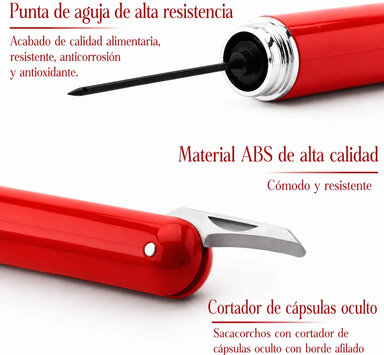 Sacacorchos de aire a presión con aguja inox | ABS resistente, 3 pasos de uso, extrae el corcho, apto para corchos naturales