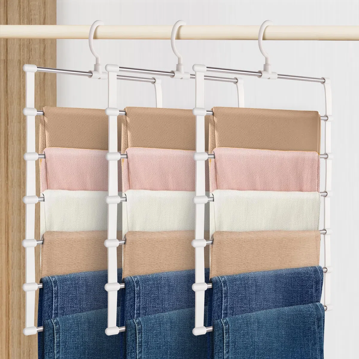 Pack de 3 Perchas para Pantalones,Perchas para Pantalones Ahorra Espacio,Acero Inoxidable para Pantalones para Ropa, Vaqueros, Corbatas, Bufandas, Vestidos, Toallas