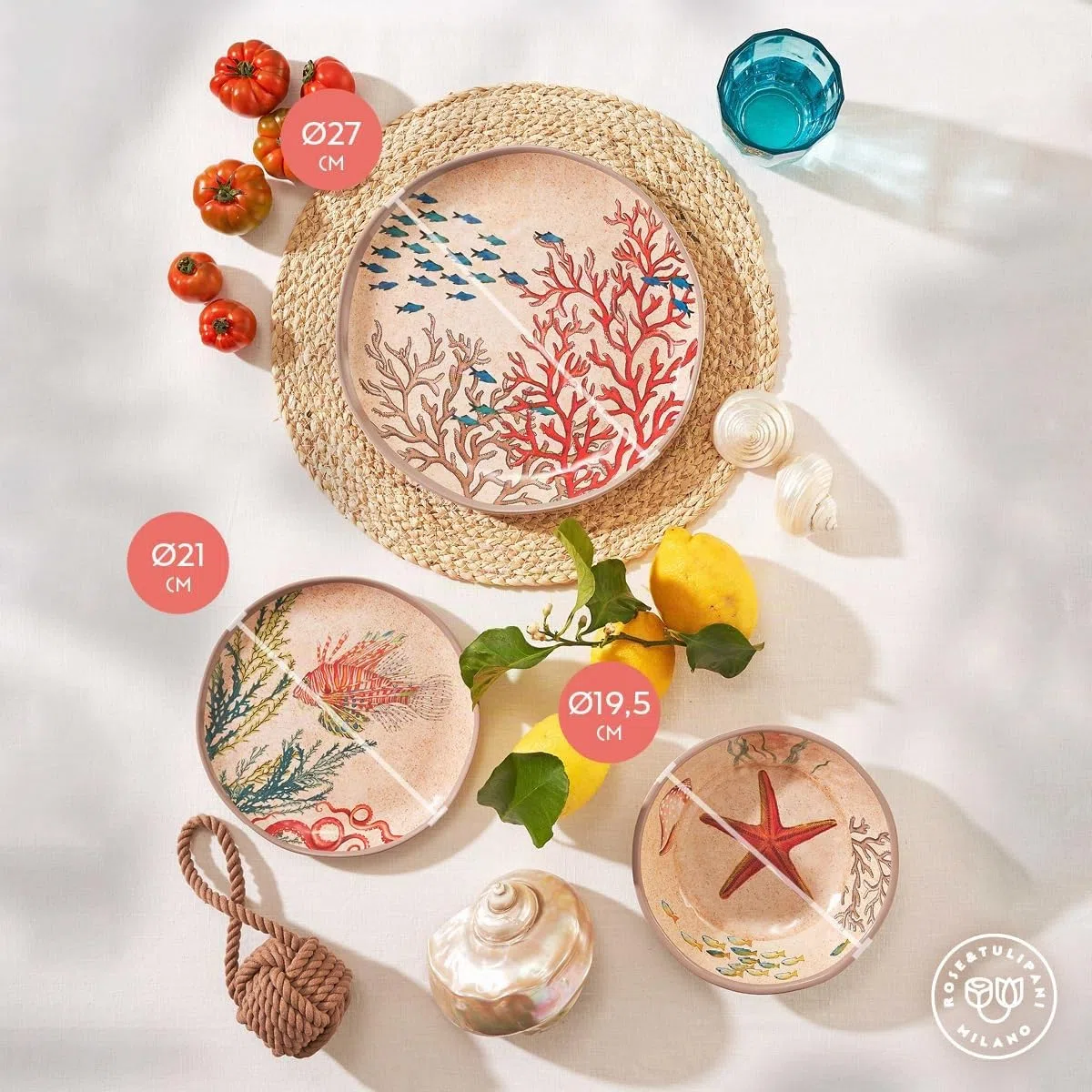 THUN Sea Life by Rose & Tulipani Rose & Tulipani-Set de 2 platos para ensalada, 100 unidades, melamina