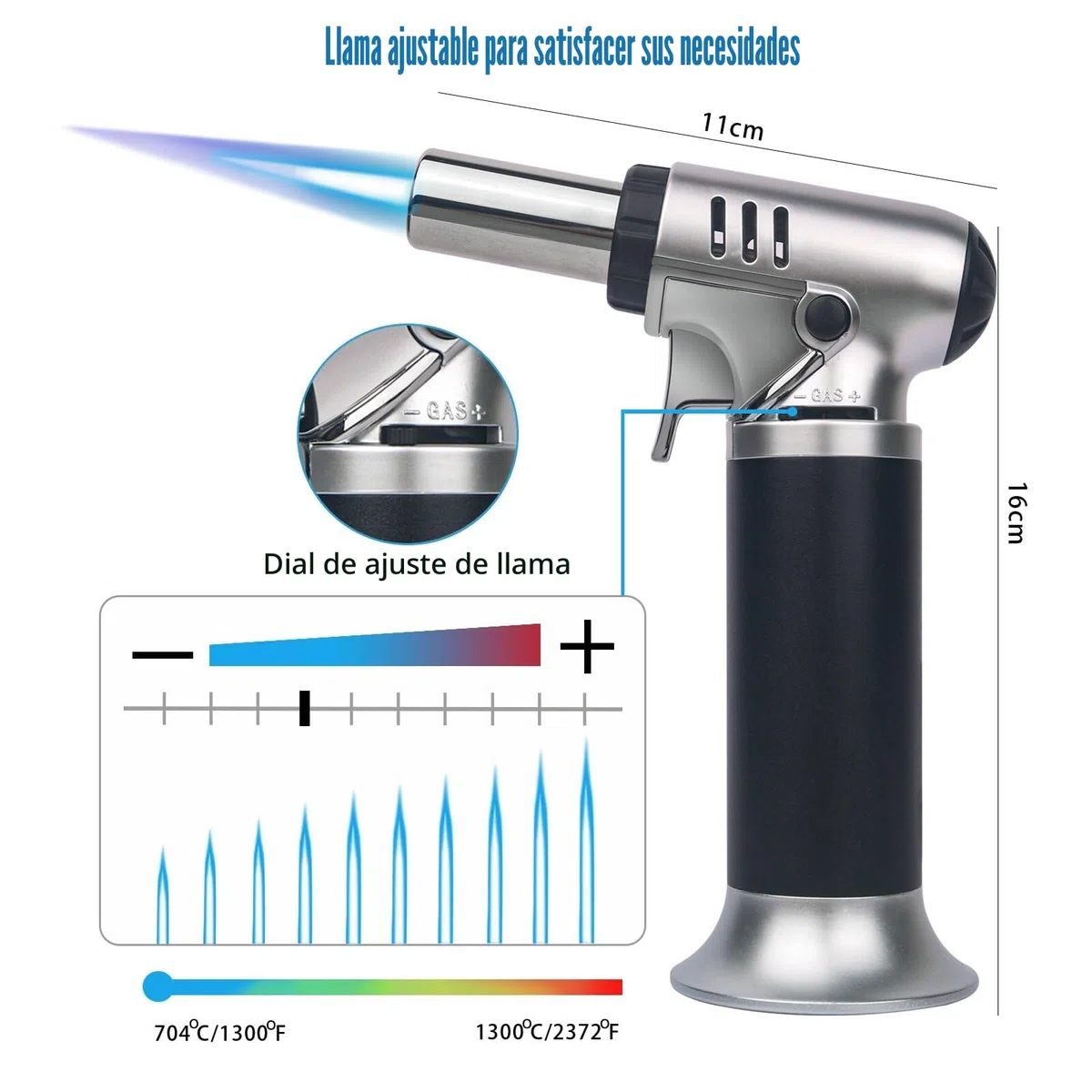 VORHOT Soplete de Cocina, Ajustable y Recargable Soplete Gas con Cerradura de Seguridad, Profesional Antorcha Butano Encendedor para Barbacóa Brulée Crema Cámping DIY(Gas No Incluido)