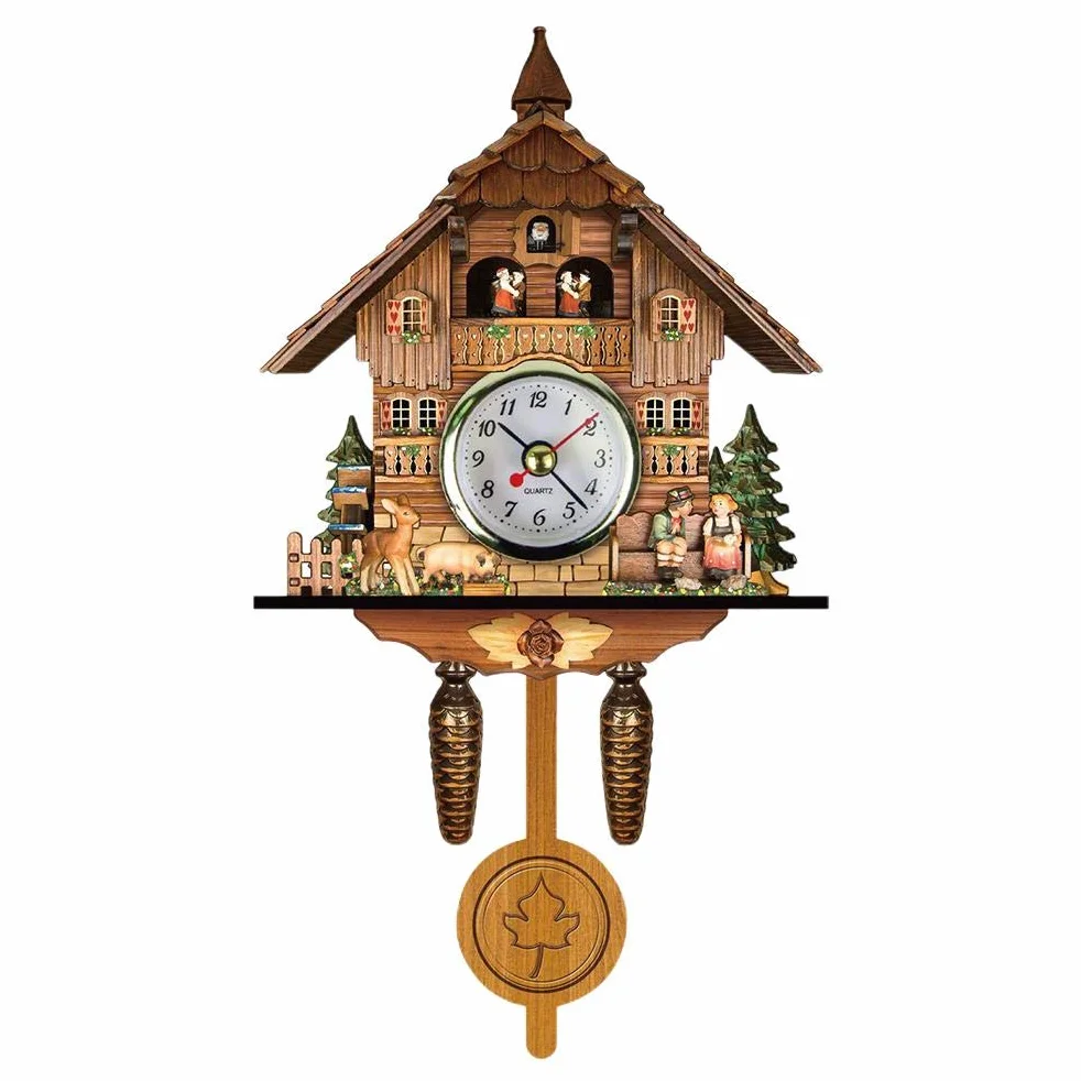 Reloj de Cuco de Madera Antiguo, Colgante de la Selva Negra, Reloj de Pared de Péndulo para Coche, Decoración del Hogar