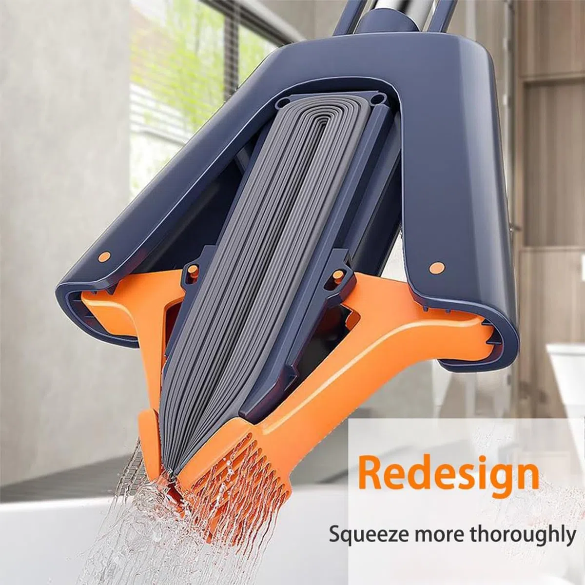 Pva - Mopa de esponja autoapretable, con 2 cabezales de esponja superabsorbentes, esponja para limpiar suelos, fregona de suelo con mango de acero inoxidable para uso en seco y húmedo para baño y