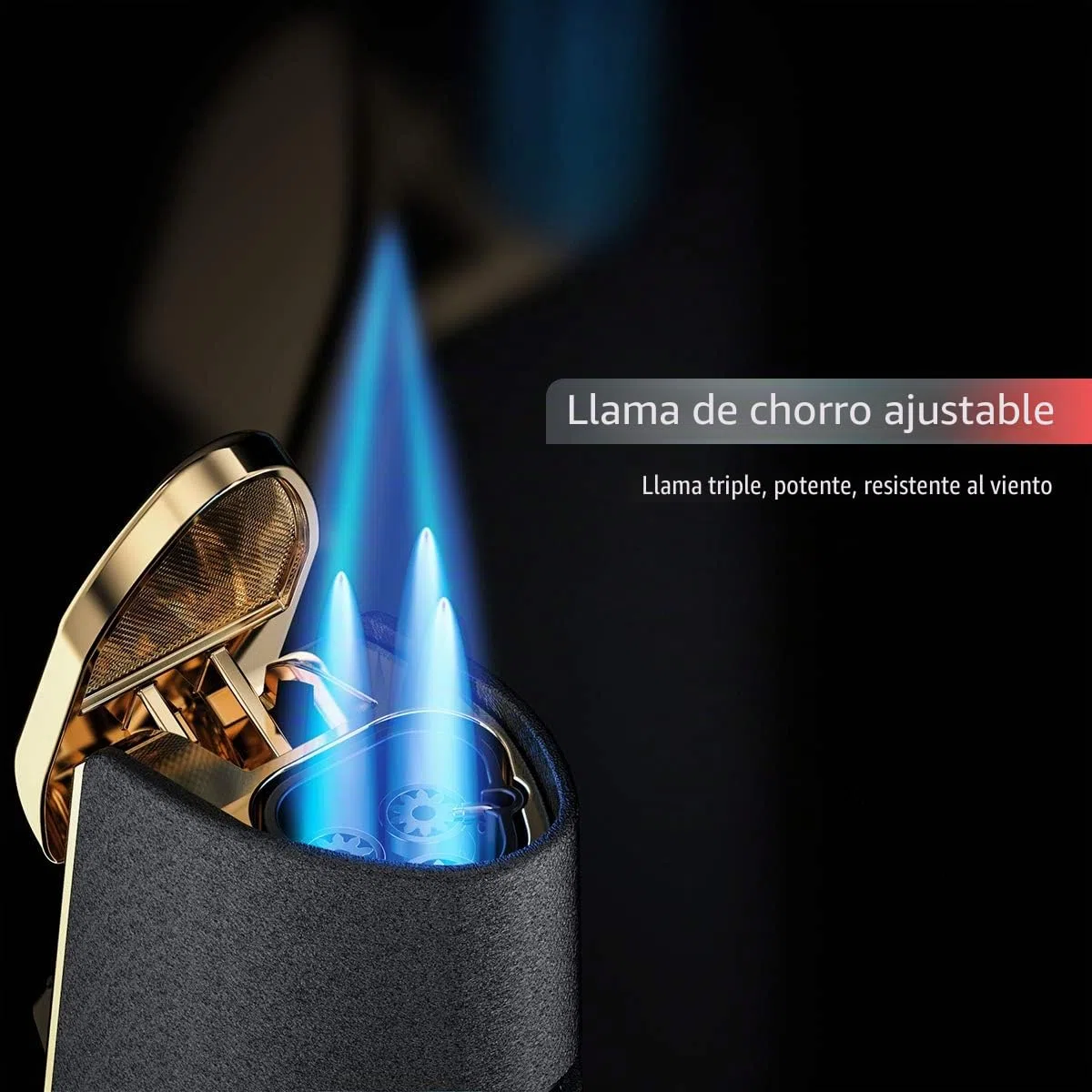 VVAY Gas Mechero Soplete de Gas Butano Recarga 3 Jet Llamas Encendedor para Puros (Vendido sin Gas)