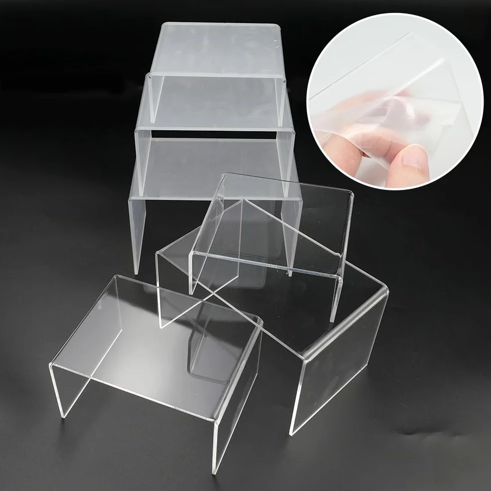 6 Piezas Riser Clear Small Elevadores de Exhibición de Acrílico, Acrylic Decorator Stand Shelf, Expositor Metacrilato para Exhibir Joyería Decoraciones de Postres de Magdalenas, 3 Tamaños