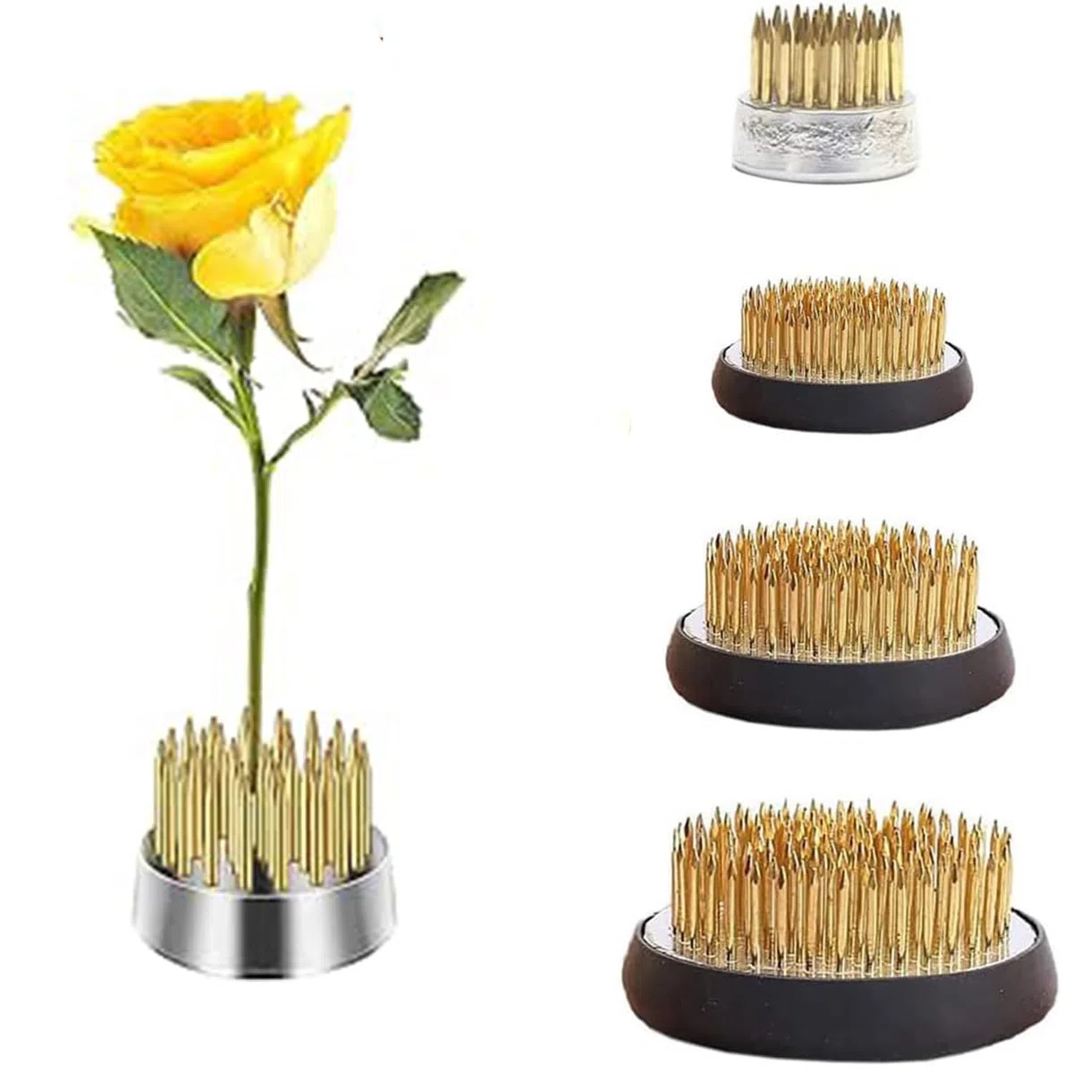 4 Piezas Flower Frog, Rana de Flores, Ikebana Kenzan, Steckigel Blumen, Kenzan Blumensteckigel Round, con Junta de Goma y Cepillo de Limpieza, para Arreglos Florales, Hogar, Oficina, Floristería