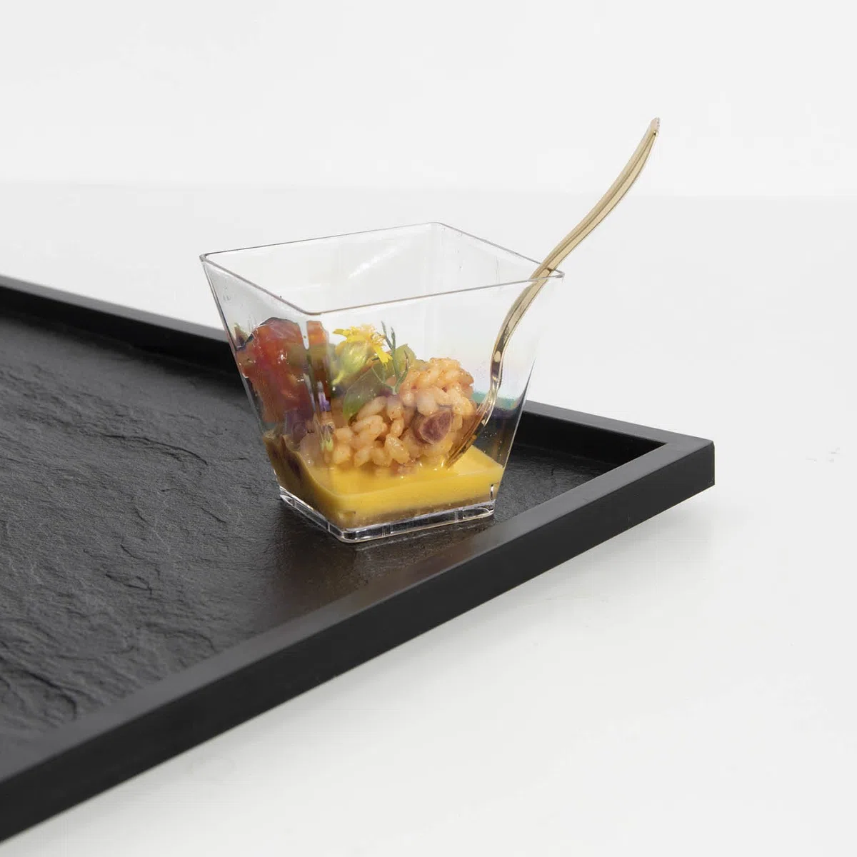 Horeca Collection - 50 Uds Bol Cuadrado Transparente 120 cc - 5,8 x 5,3 cm - Vasitos Aperitivos Plastico - Vasitos para Postres - Catering - Cuencos - Vasos - Finger Food