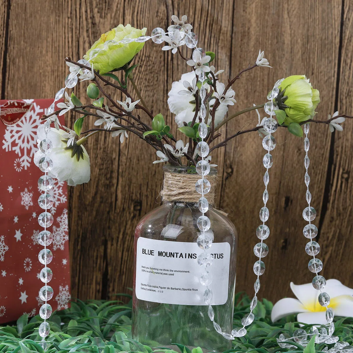 Guirnalda de perlas de cristal, 30 metros, transparente, acrílico, pedrería, guirnalda para boda, fiesta de cumpleaños, dormitorio, decoración