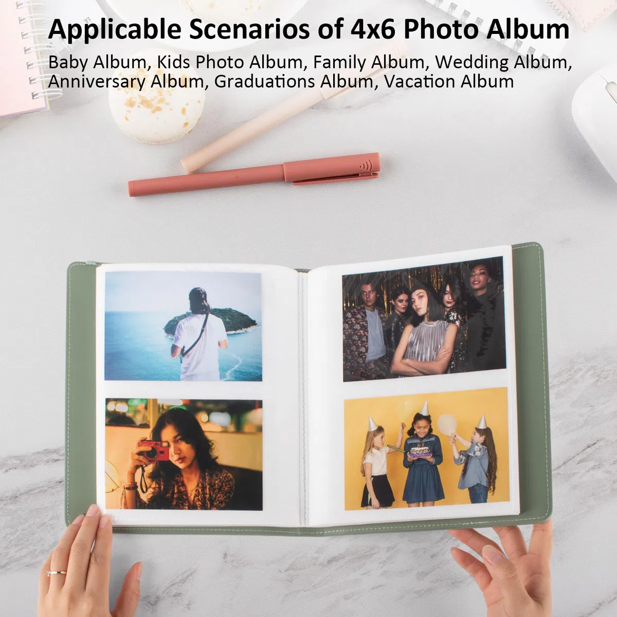 MUZIRI KINOKOO Álbum de fotos de tapa dura con 160 bolsillos para fotos de 4 x 6 pulgadas, piel sintética, gran capacidad, para fotos de 6 pulgadas, álbum de fotos conmemorativo de boda, aniversario