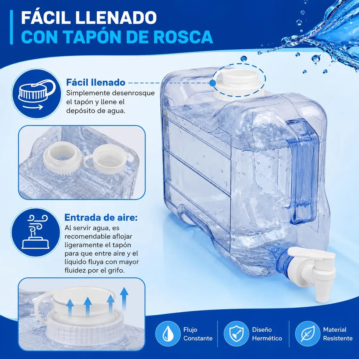 TIENDA EURASIA – Dispensador de Bebidas con Grifo 5.68L | Botella Transparente con Asa | 34x12x22 cm | Ideal para Agua, Zumos y Bebidas Frías | Para Nevera, Cocina y Reuniones