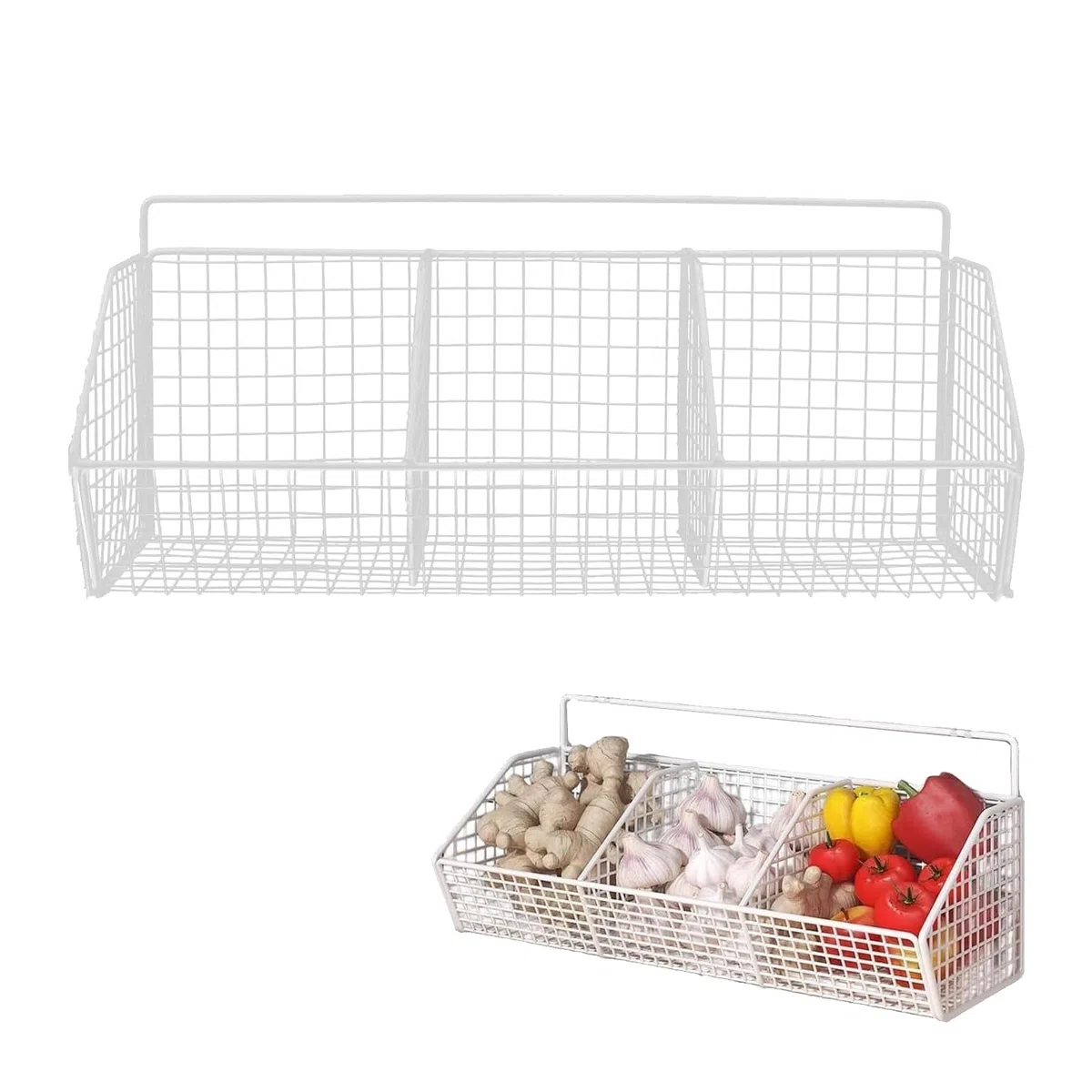 Cesta Montaje en pared de Metal, pared Cesta Almacenaje De Acero Carbono, Cesta de Frutas Montada en la pared, Cesta Colgante de Almacenamiento para Cocina, para Organización Despensa Almacenamiento