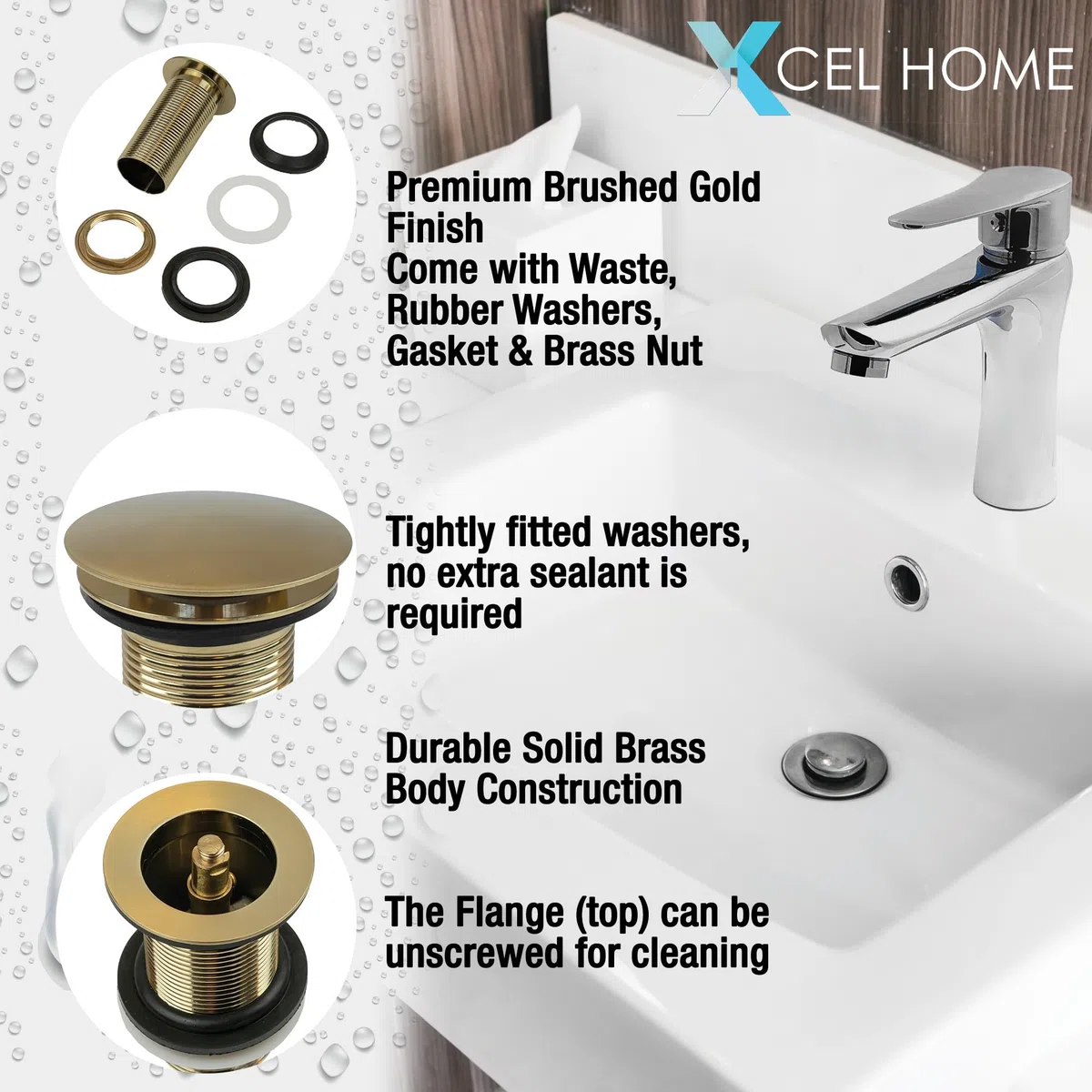 Oro Cepillado Sin Ranuras Clic Clack Desagüe de Lavabo | Tapón Pop-Up de Latón Redondo con Forma de Cúpula para Fregaderos y Lavabos de Baño | Fácil de Instalar Conexión Estándar G 1 1/4