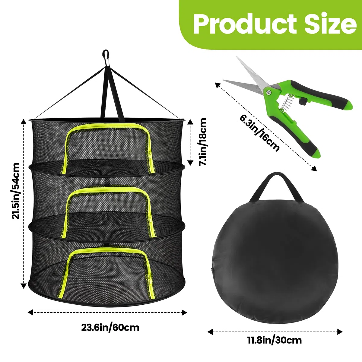 Red de secado de 3 capas, ancho de 60 cm, plegable, para colgar flores secas, pescado, carne