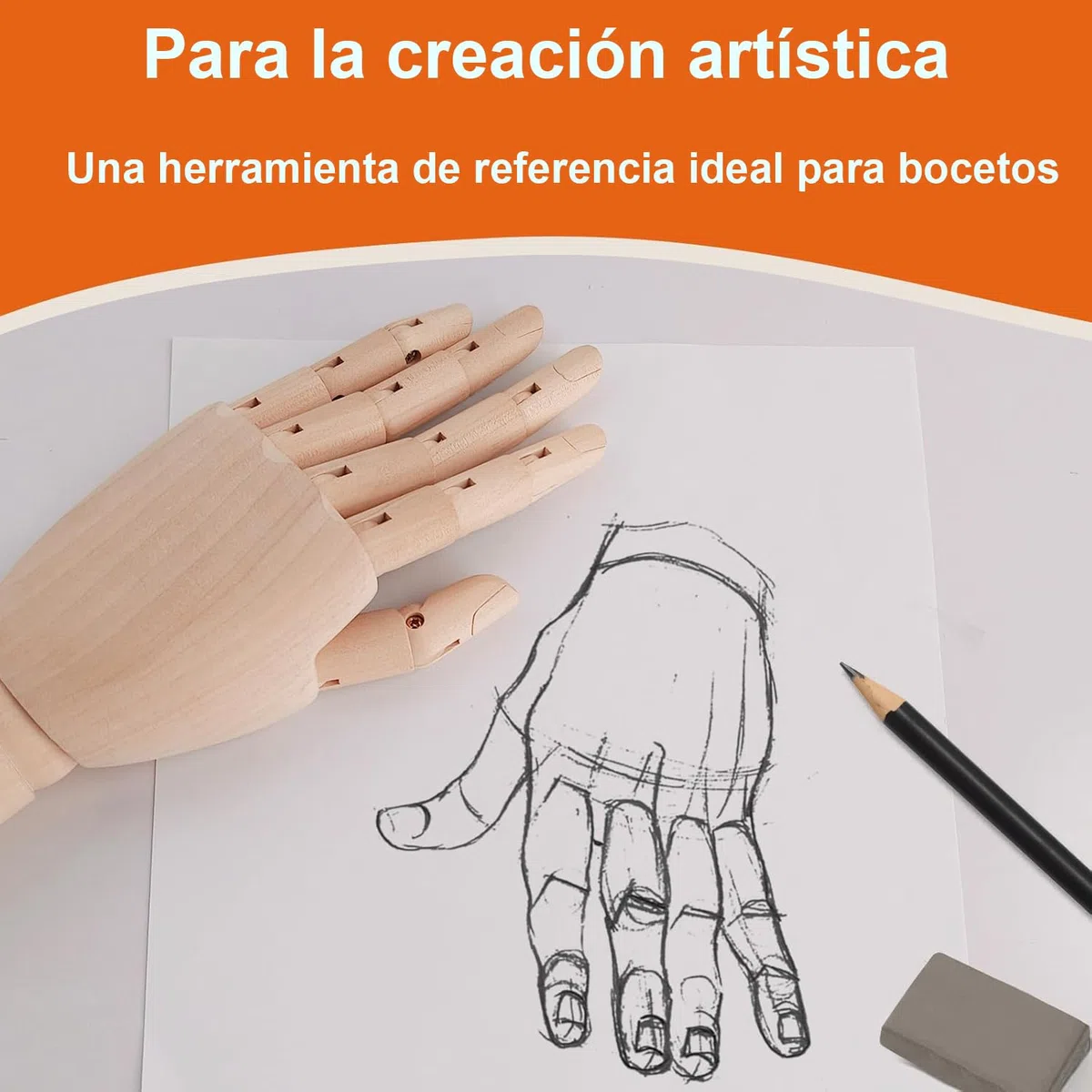 Mano Articulada de Madera Derecha 25 cm, Maniquí de Mano con Dedos Móviles, Modelo Anatómico para Dibujo Artístico, Ideal para Bocetos y Pintura