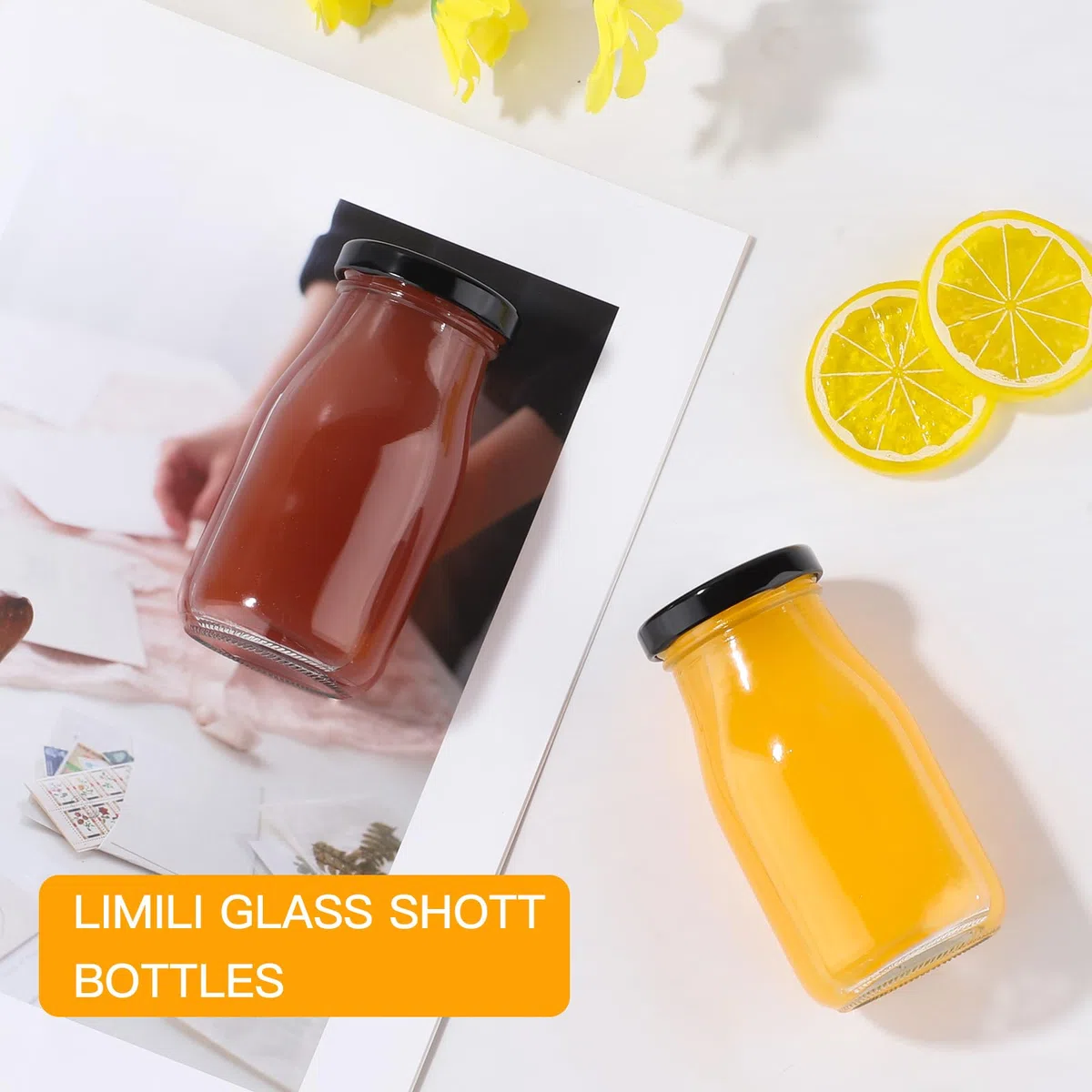 Botellas de licor de vidrio con tapa, reutilizables, 150 ml, botellas pequeñas de vidrio transparente para jugos, zumos de frutas, bebidas caseras, picnic