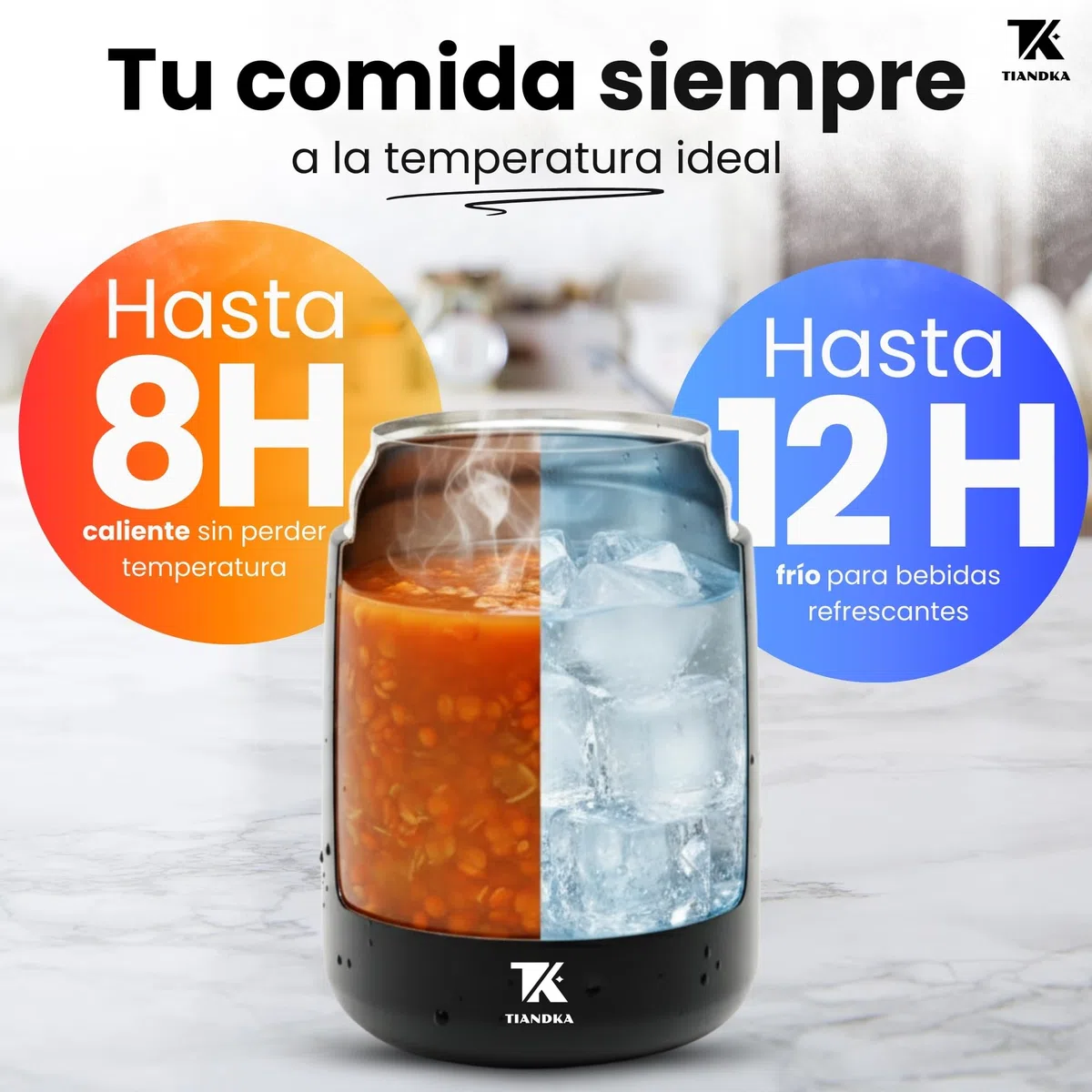 Termo Comida Caliente con Bolsa de Transporte, Servilleta Reutilizable, Cuchara y Tenedor Acero Inoxidable, 500ml, Fiambrera Termica, Termo solidos bebe, Tupper Termico, Apto Lavavajillas