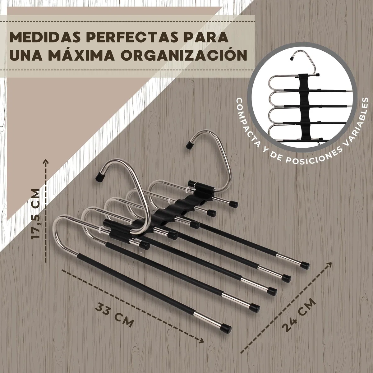 Pack Perchas Pantalones Multiple 5 en 1 - Perchas Pantalon - Perchas para Pantalones - pantalonero Extraible - Ahorra Espacio - Organizador Ropa - Perchas Multiples - Organizador Armario