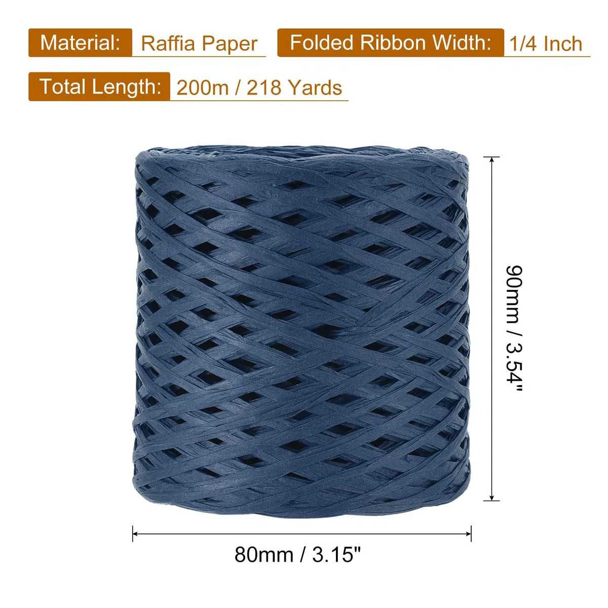 QUARKZMAN Cinta de Artesanía de Papel Raffia 1/4 Pulgada 218 Yardas Cordel de Papel Raffia para Envolver Navidad Regalos Manualidades DIY Azul Marino