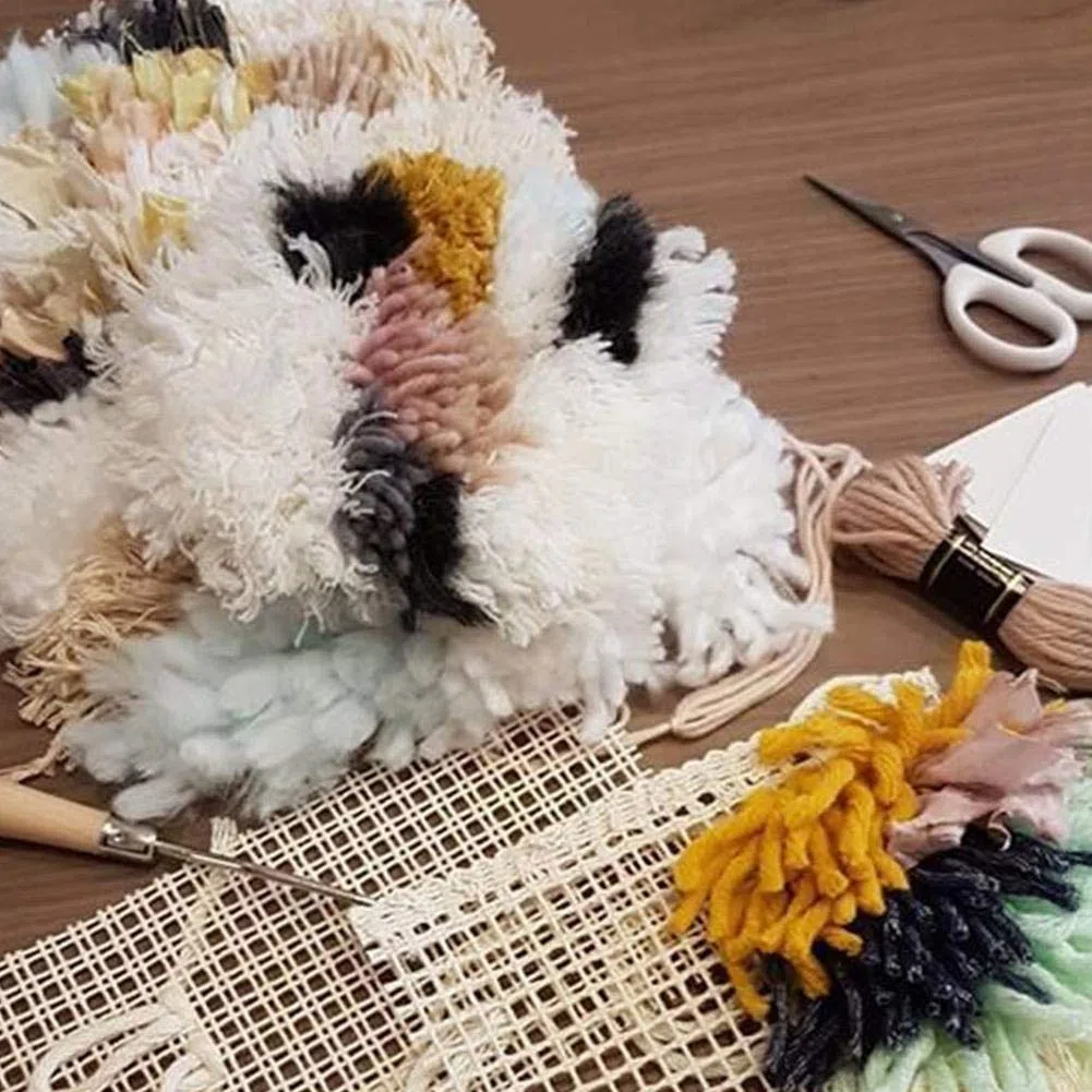 Alfombra de ganchillo de malla de lona de madera doblada de pestillo del hogar DIY hecho a mano de ganchillo alfombra de punto de malla de tela accesorios herramientas