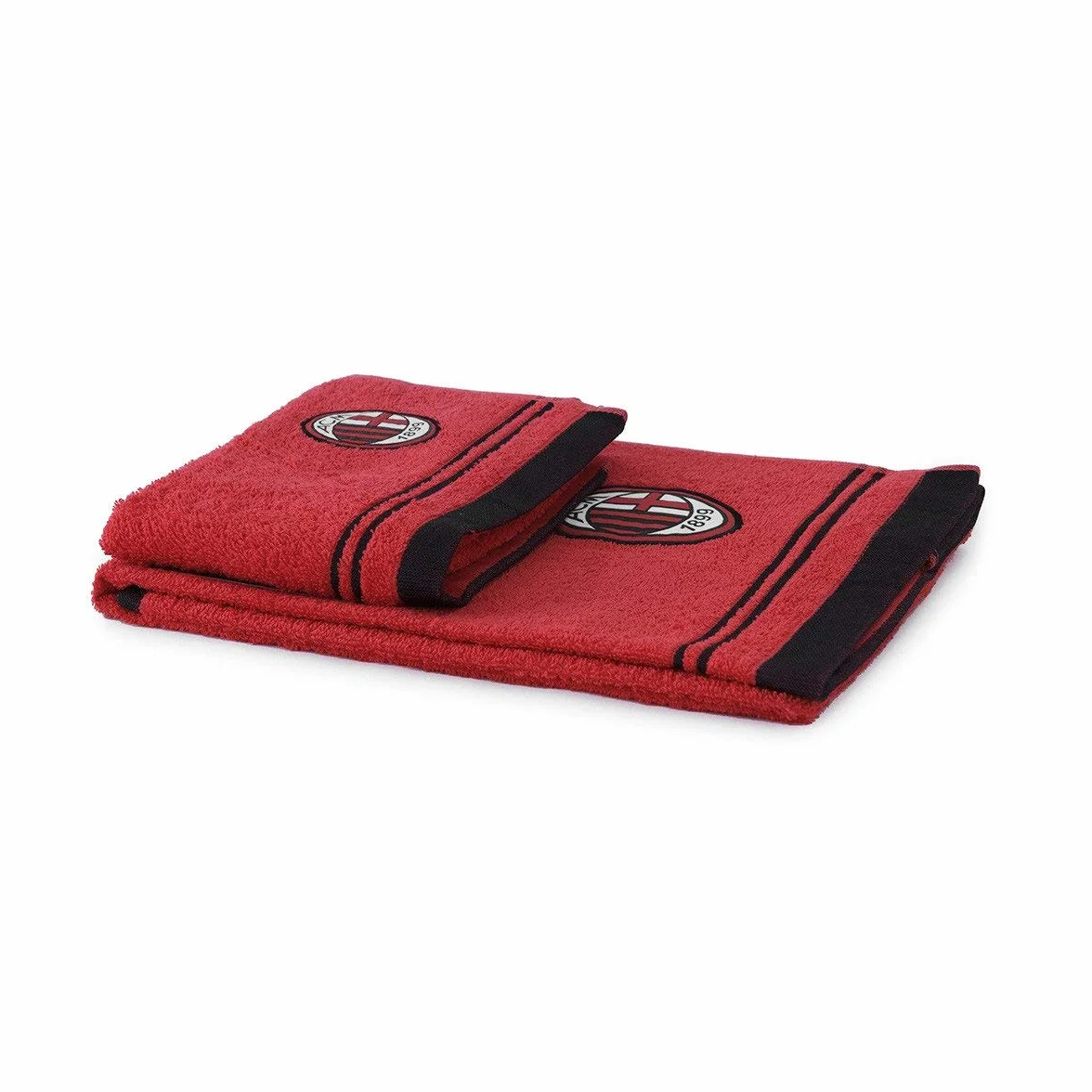 AC Milan Juego de toallas/100% algodón de Rizo, Color Rojo/Negro, 100 cm x 60 cm x 1 cm