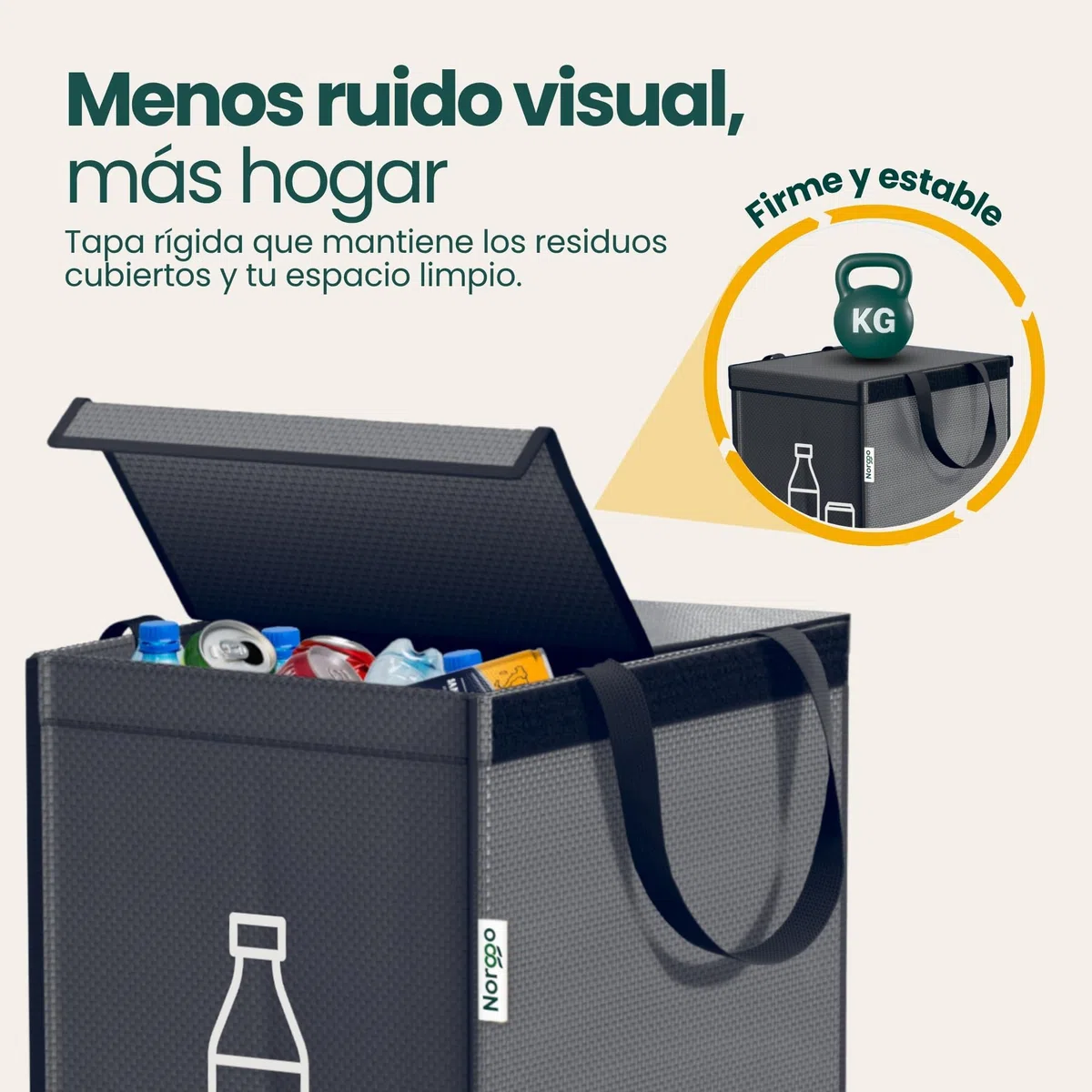 Cubos de basura de reciclaje - Set de 2 x 50L para plástico y papel - Cubo basura reciclaje duradero - Bolsas reciclaje basura colores - Papelera Reciclaje 2 Compartimentos