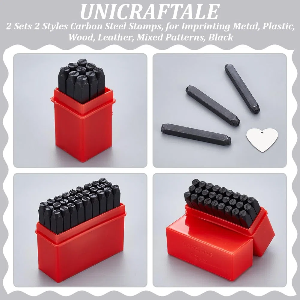 UNICRAFTALE Juego de 2 perforadores de letras de metal de 5 mm de la A a la Z y 0-8 de acero, con estuche, herramientas de troquelado para estampación de sellos de metal, plástico, madera, cuero