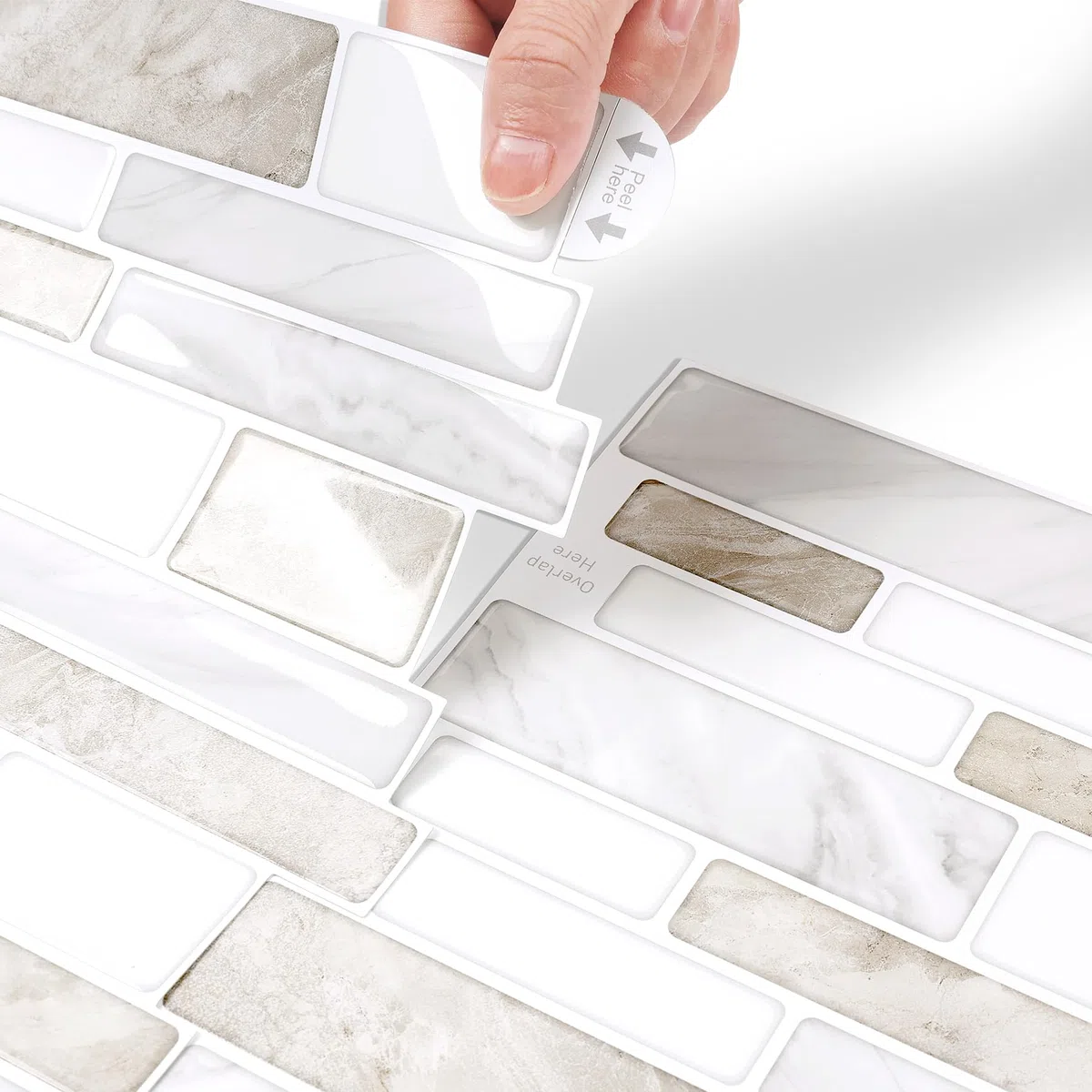 Livelynine Azulejos Adhesivos Cocina 3D Efecto Marmol Beige Blanco 30x30CM Baldosas Adhesivas Pared Baño Efecto Pietra Marron Claro Impermeable Losetas Autoadhesivas Pared Cocina Metro 3D, 4 Piezas