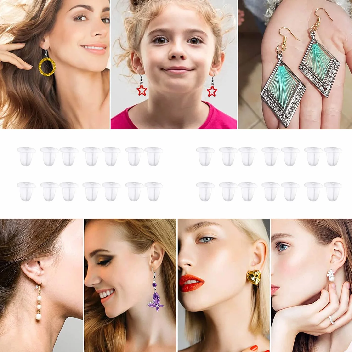 Topes de silicona para pendientes, cierres de pendientes transparentes para mujer, para manualidades (200 piezas, tamaño 4 * 4 mm)