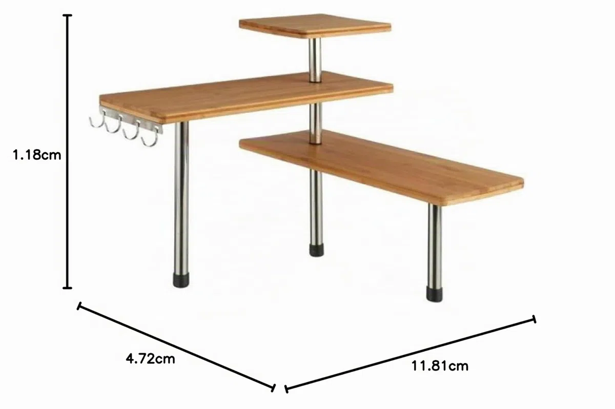 Estantería de esquina de bambú y acero inoxidable, cocina, baño o escritorio, ideal para ahorrar espacio, madera, 43,5 x 43,5 x 39 cm