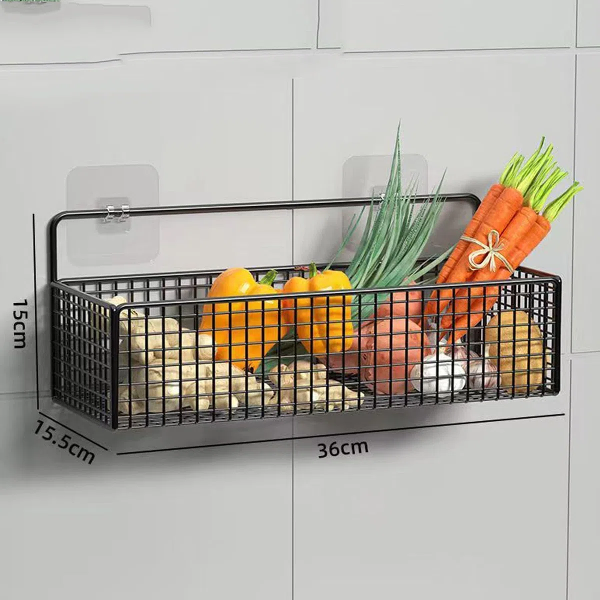 Cesta colgante de pared, cesta de almacenamiento de alambre, estantes de pared de cocina, cesta de almacenamiento colgante, estante de pared de alambre para cocina de oficina en (Negro)