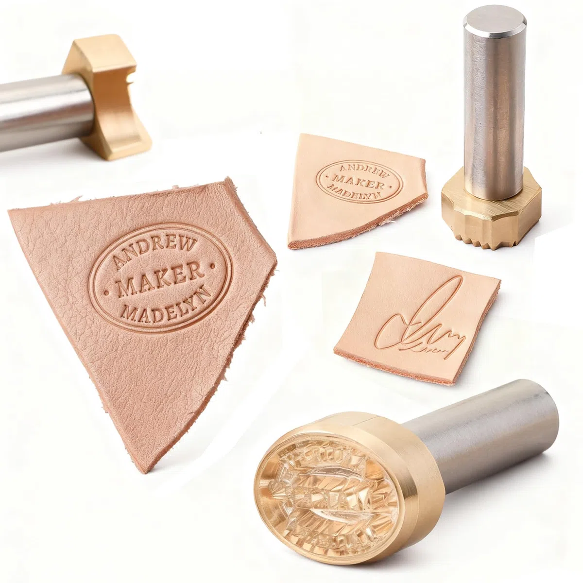 Sello de cuero personalizado de latón personalizado en relieve de cuero, regalo para artesanos de cuero, papá, marido (dorado)