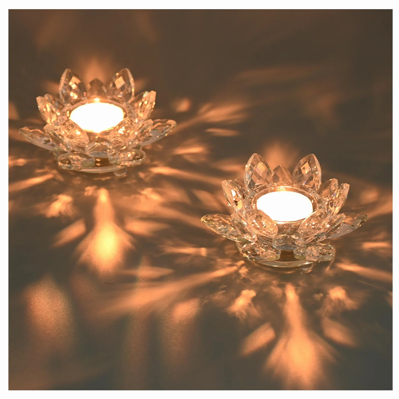 Porta Velas Cristal, Portavelas de Te de Flor de Loto, Portavelas Votivo de Cristal, Candle Holder de Vidrio para Decoración Navideña, Bodas y Fiestas en Casa (2)
