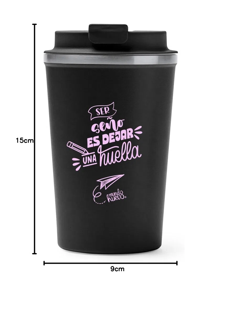 mundohuevo Regalo para Fin de Curso Vaso térmico de acero inoxidable 304 de doble pared | Con mensaje Ser Seño es dejar huella | Dia del Profesor| Capacidad 450 ml | Tapa con rosca antifugas