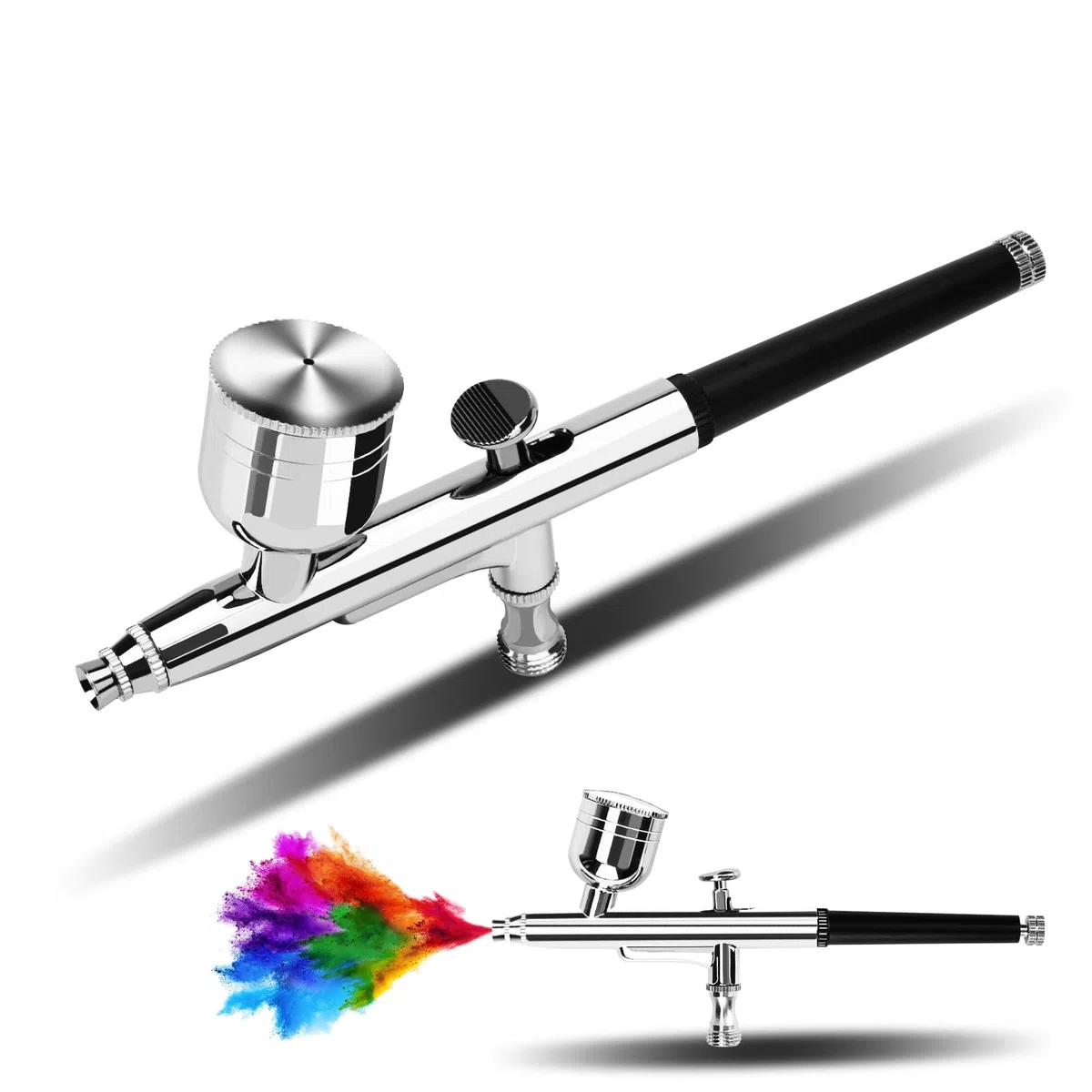 Gocheer Aerografo AG130 – con 3 Juegos de Boquillas Agujas de 0,2/0,3/0,5mm, Depósitos de Pintura con Capacidad de 40/20/7ml, 2 Conectores,para Mangueras para Decoración de Tartas, Tatuajes Modelismo