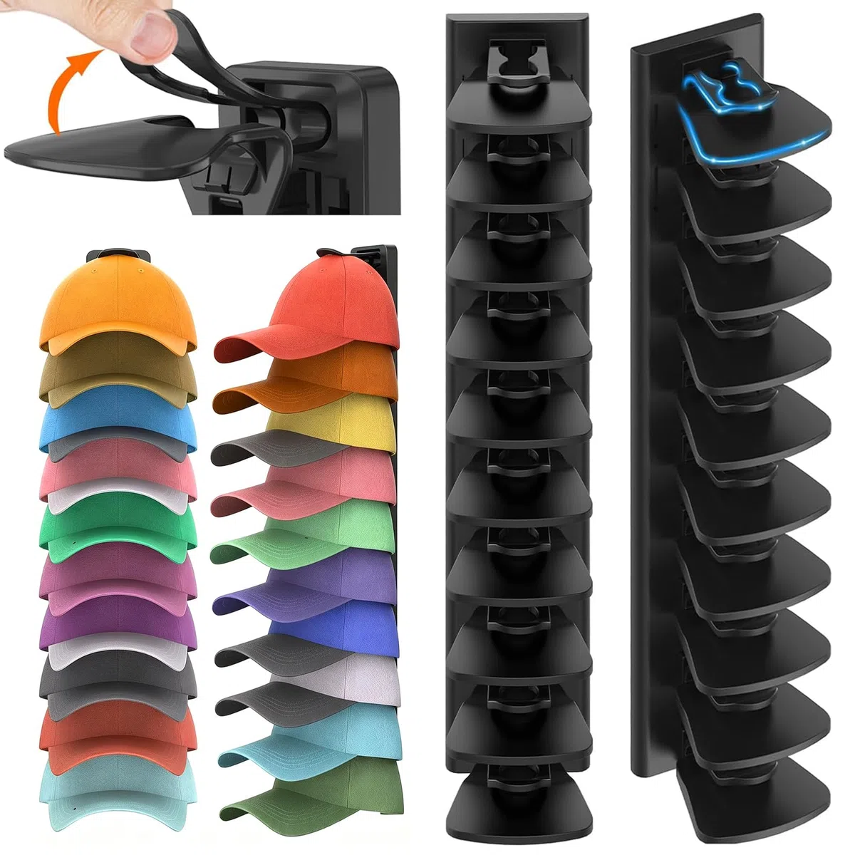 2 Piezas Organizador de Gorras Béisbol, Porta Gorras Práctico Apilable, Soporte Pared Que Sostiene Hasta 40 Sombreros Soporte para Puerta Armario Dormitorio Sombreros y Pantallas