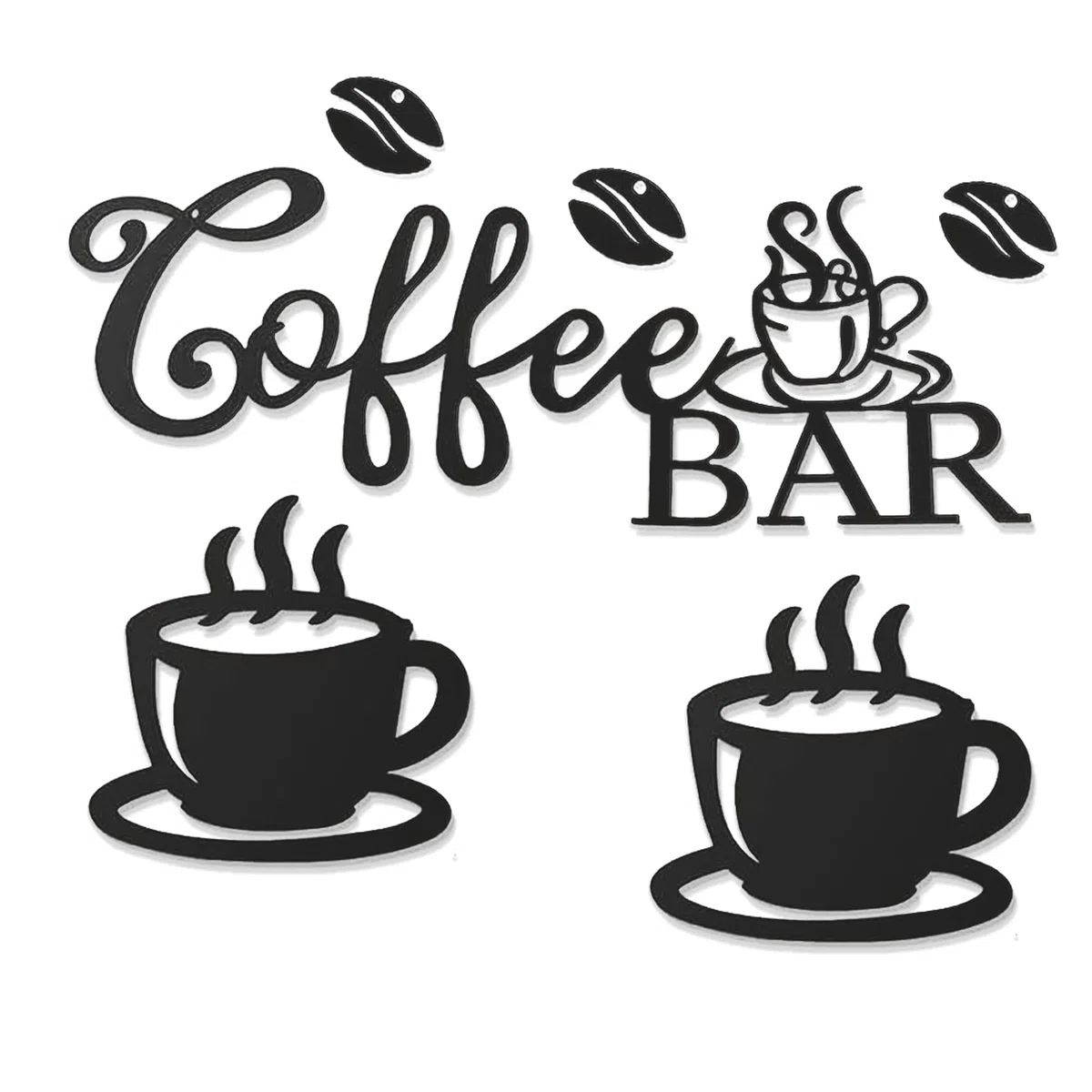 Yaoyaocc Taza de Café Decoración de Pared en Metal Negro | Temática de Café, Silueta Colgante, Para Cafetería, Hogar, Bar, Restaurante, Cocina