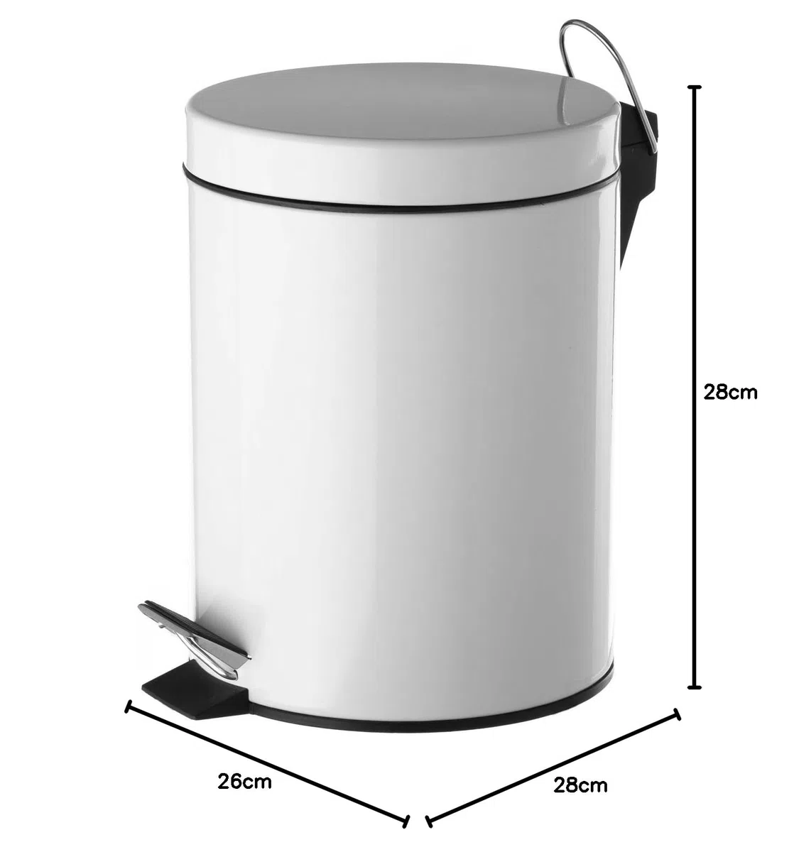 LOLAhome - Papelera Redonda de 5 litros de Pedal de Metal Blanco para Baño - Cubo Interior Extraíble y Acabado Satinado