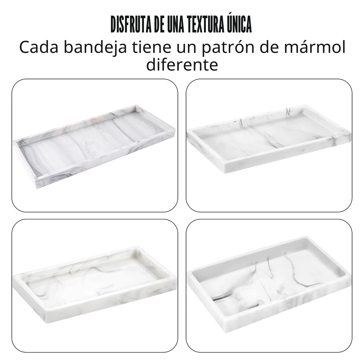 2 Piezas Bandeja de baño de Silicona - Elegante Efecto mármol, 20 x 10 cm Bandeja Rectangular, Bonita y fácil de Limpiar
