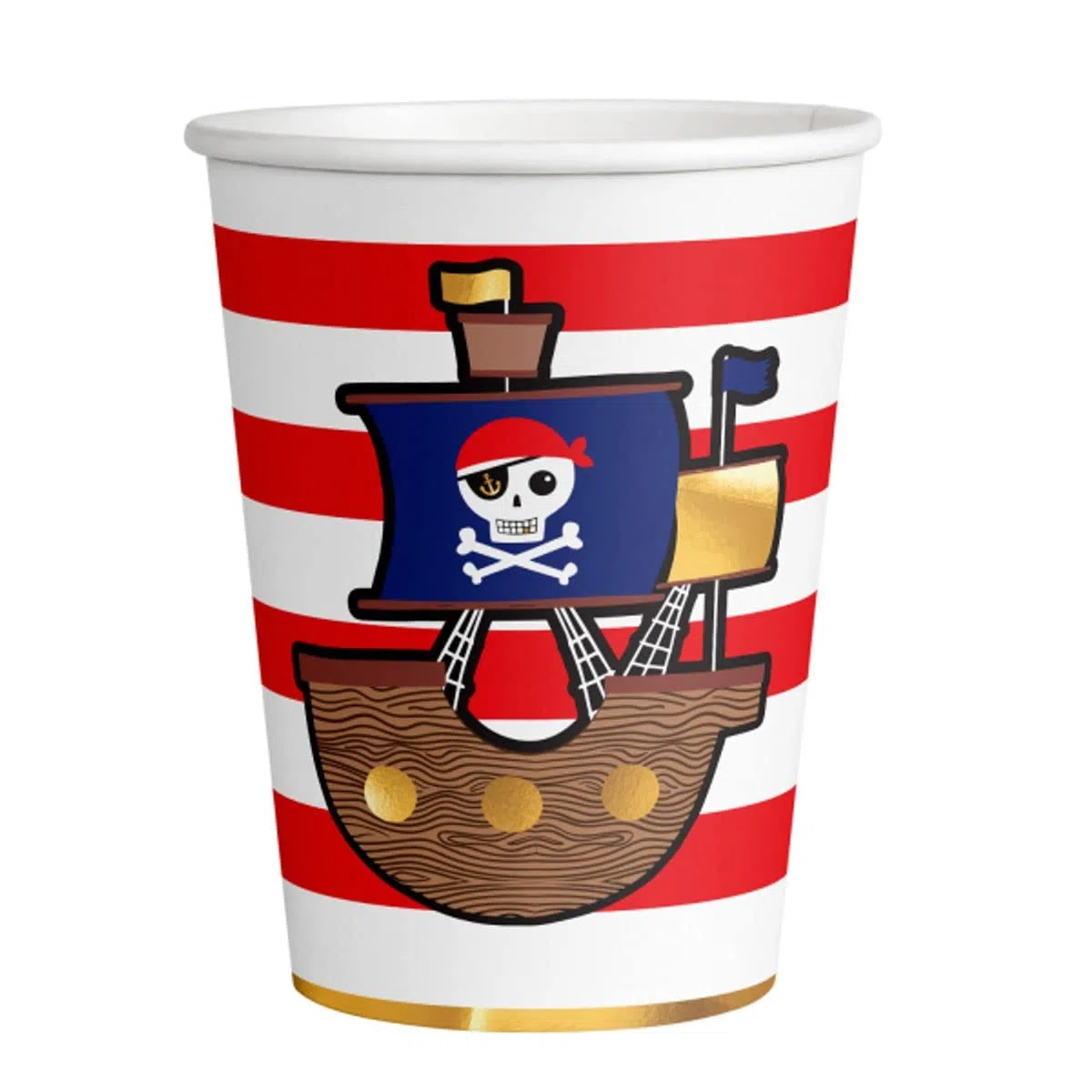 amscan 9909913-66 – Vasos piratas Map, 8 unidades, volumen de llenado 250 ml, papel, barco pirata, vasos de papel, vasos de fiesta, vajilla desechable, cumpleaños infantil