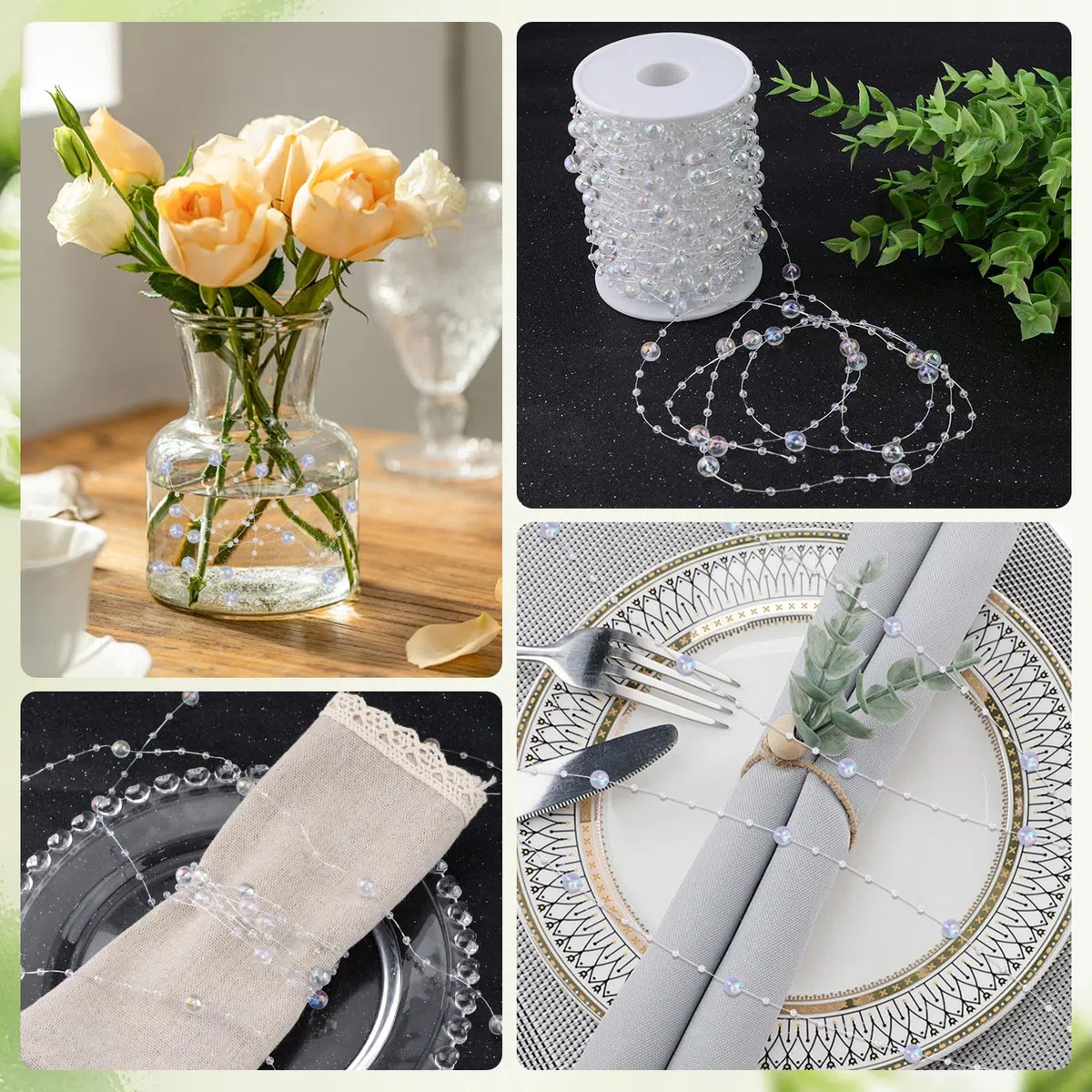30 metros de cuentas transparentes, cadena de cristal acrílico, gemas, cuentas de línea de pescado, cadena de guirnalda de joyas para manualidades, para fiestas de boda, decoración