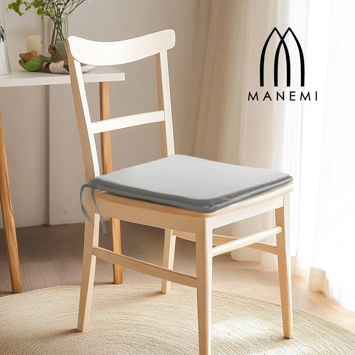 MANEMI Pack 2 Cojines para Silla 40x40x2cm - Cojín Decorativo con Textura de Bambú para Silla, Sofá o Comedor - Juego de Cojines de Asiento Estilo Rústico y Transpirable con Cintas de Sujeción,