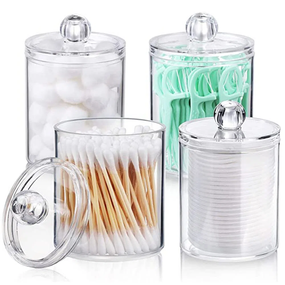 4 Piezas Soporte para Hisopos de Algodón, Soporte de Plástico para Hisopos de Algodón, Caja de Almacenamiento de Hisopos de Algodón Acrílico Transparente, para Cosméticos, Bolas de Algodón, Hisopos