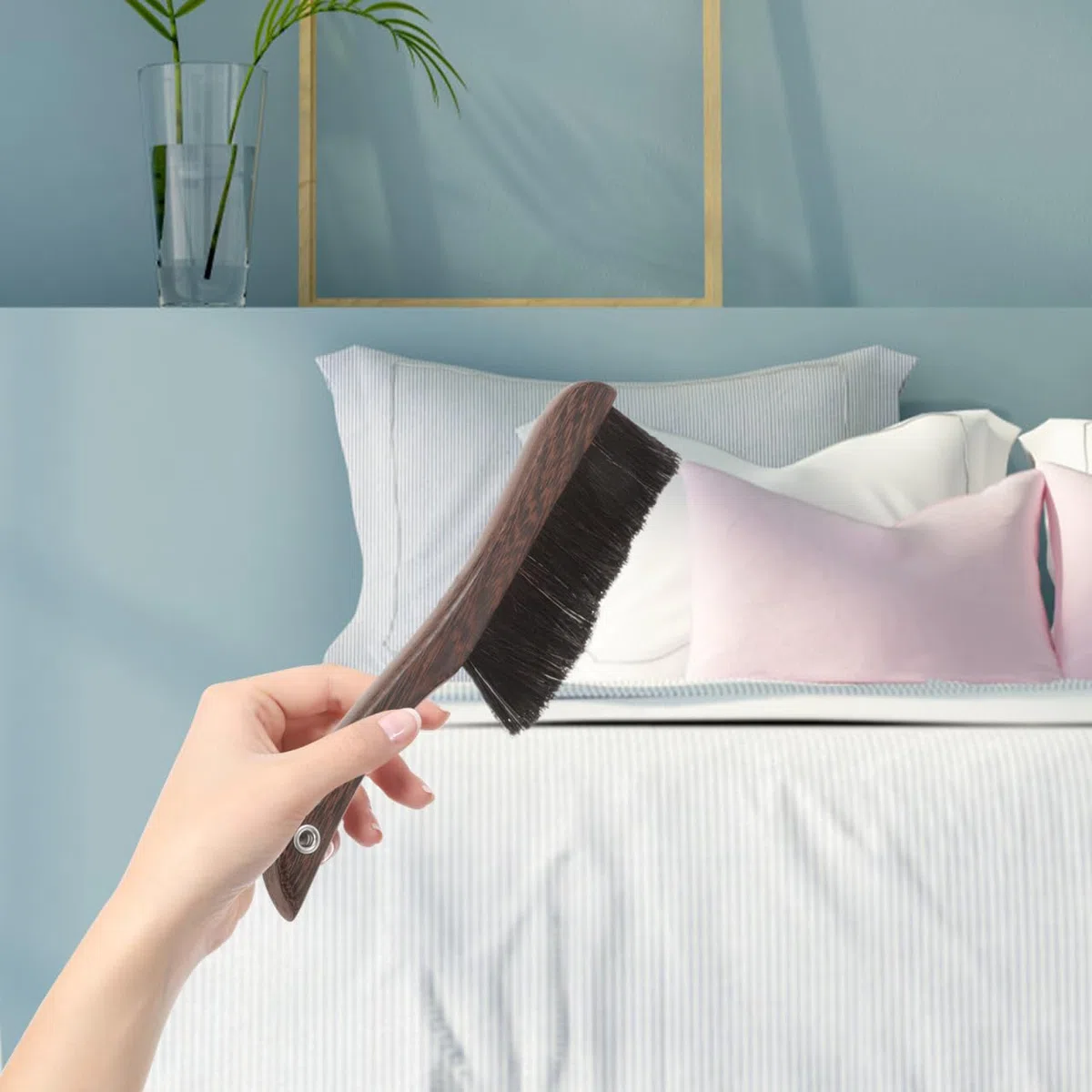 Cabilock Cepillo de Mano Multifuncional para Limpieza de Polvo Cerdas Suaves de Cabello de Caballo y Mango de Madera Adecuado para Coche y Teclado